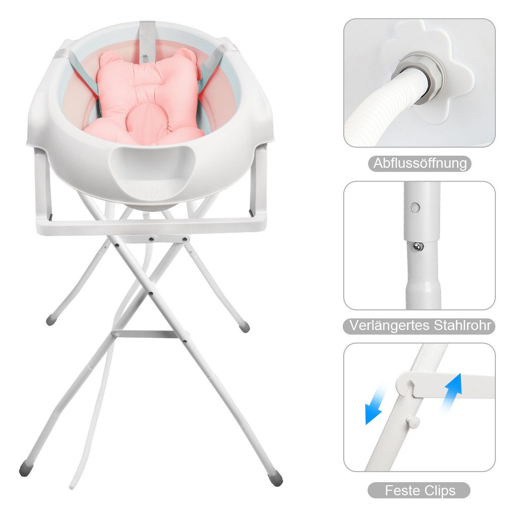 JEOBEST Babybadewanne Baby Badewanne mit Gestell, Baby Wanne mit Badematte, Faltbare, (Baby Pflegeset für Neugeborene), Babywanne, Sitz, Ständer, Abfluss
