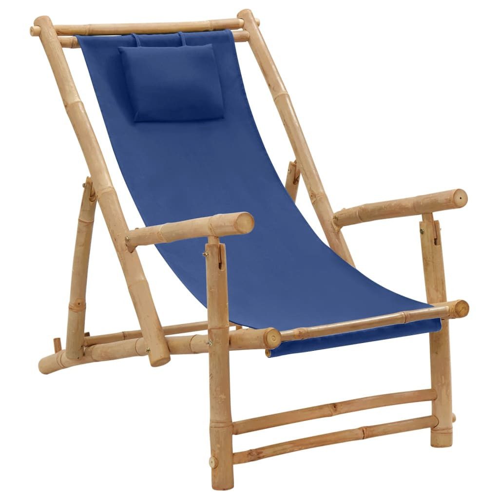 vidaXL Gartenstuhl Liegestuhl Bambus und Canvas Marineblau (1 St)