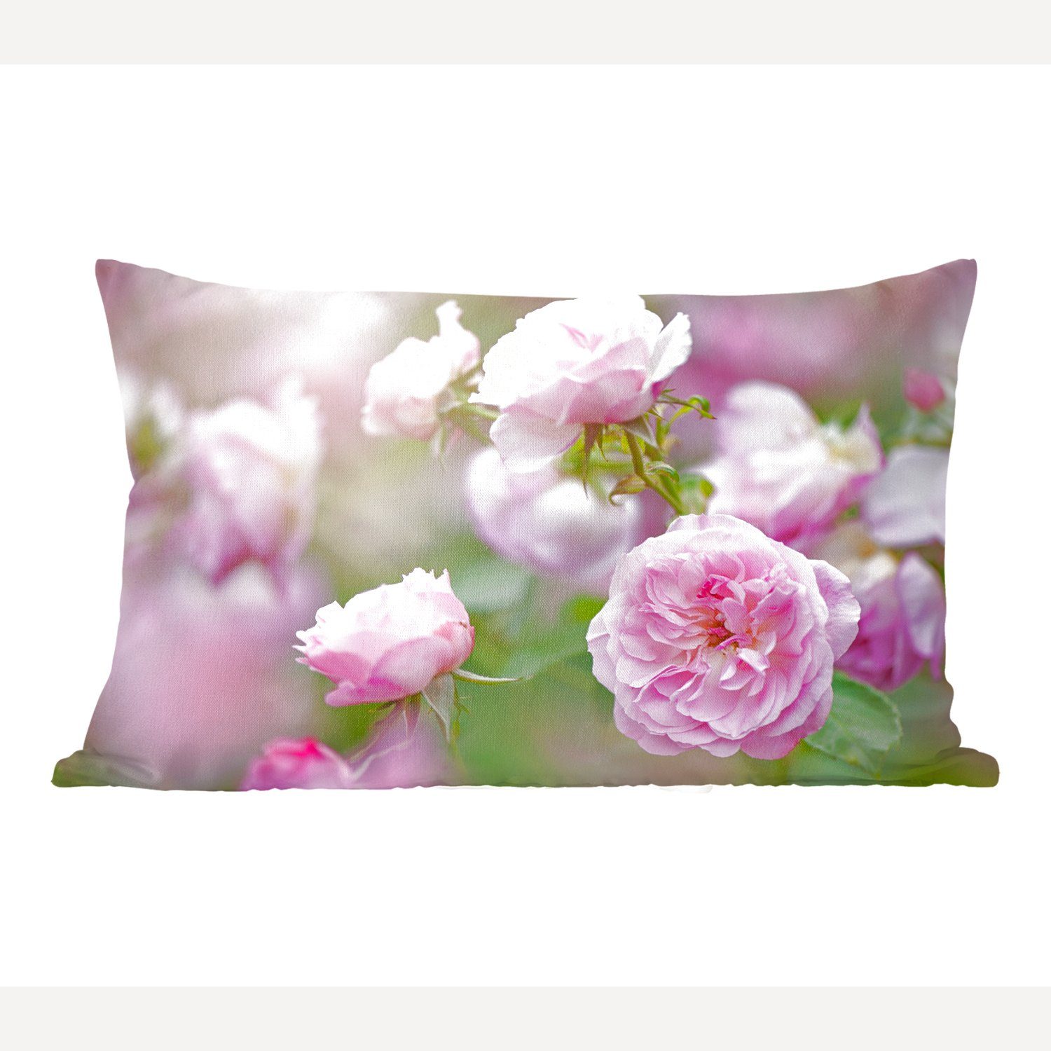 MuchoWow Dekokissen Pflanzen von rosa Rosen wachsen in der Natur, Wohzimmer Dekoration, Zierkissen, Dekokissen mit Füllung, Schlafzimmer