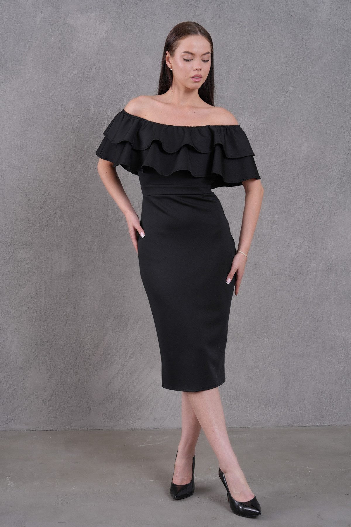 WOMAN VISION Minikleid Damen Rüschen Design Bandeau Schwarz Midi Bleistiftk günstig online kaufen
