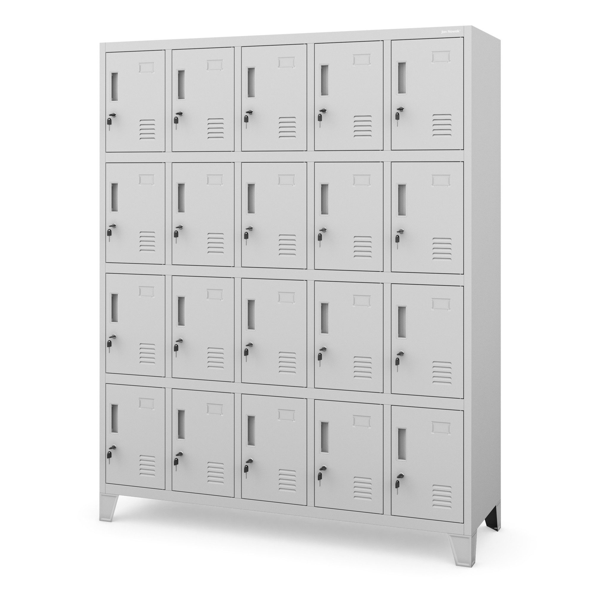 Jan Nowak Mehrzweckschrank Metall Schließfachschrank 136 cm ROBERT 20 Fächer abschließbar (Stahl 0,6 mm 172 x 136 x 45 cm Wandmontage möglich PZH) Spind Garderobenschrank Schloss je Fach 20 Schlüssel 10 Farben