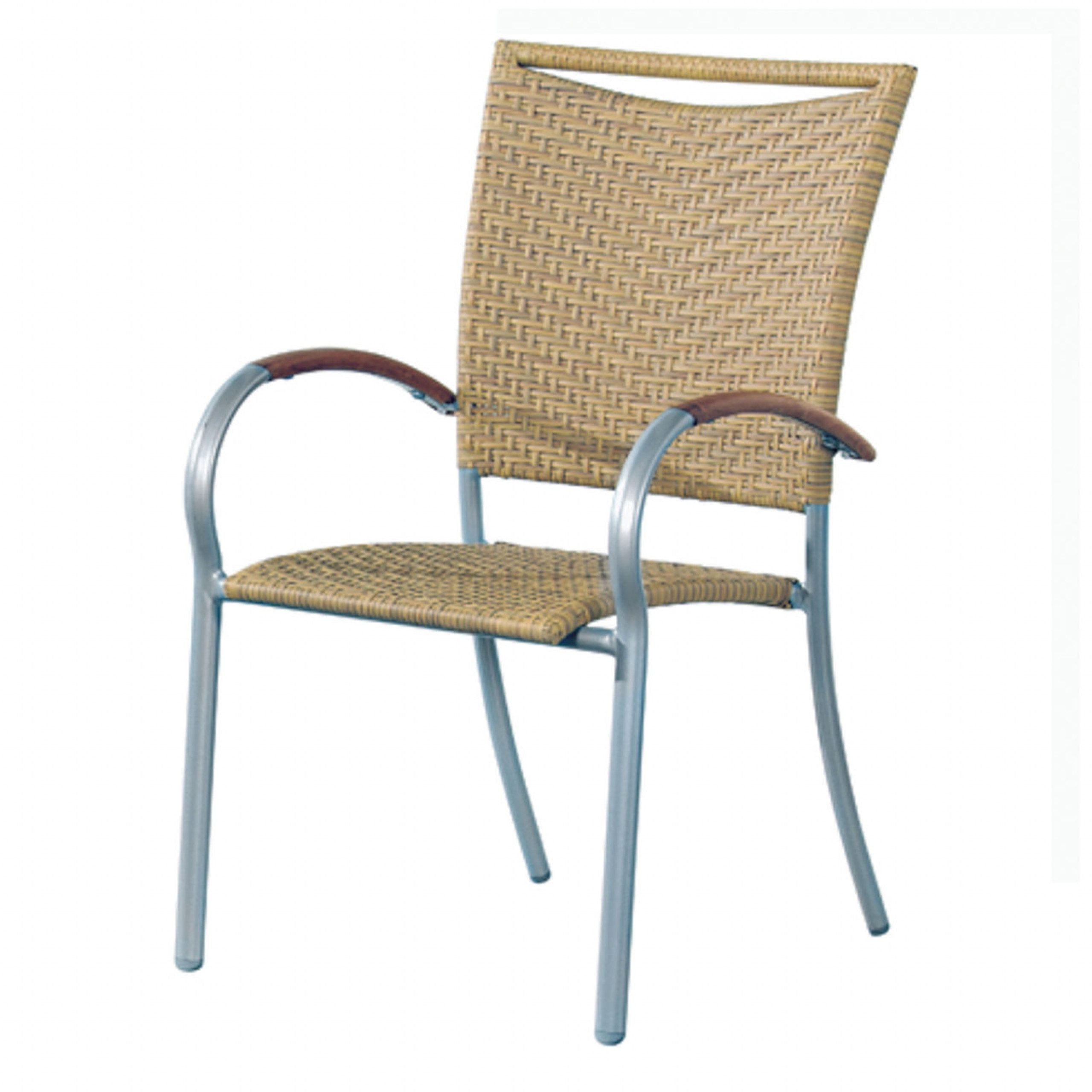 Inko Gartenstuhl Inko Stapelsessel New York Alu silber/Geflecht natur/Teak Stapelstuhl