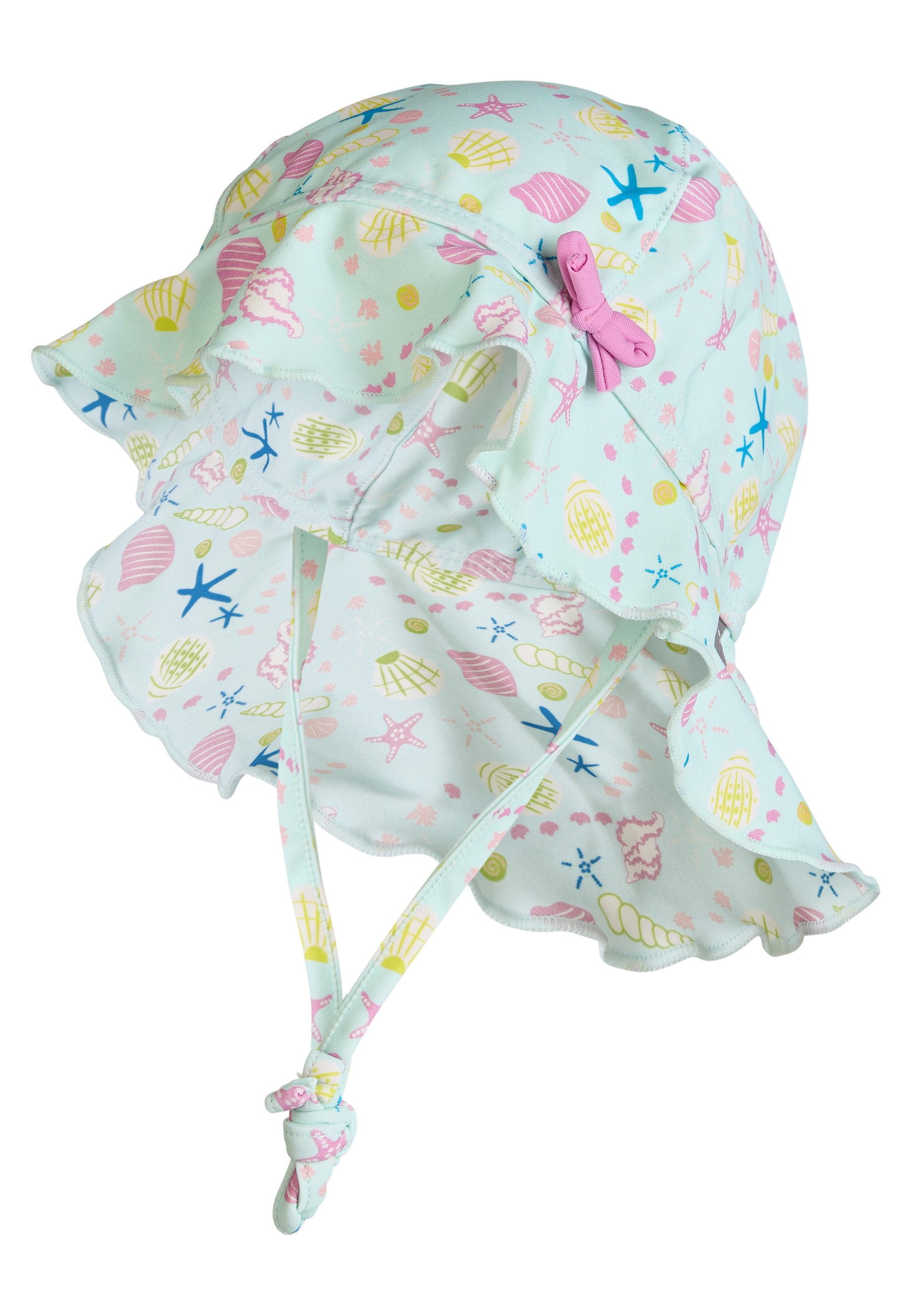 Sterntaler® Schirmmütze 50+ Bademütze mit Nackenschutz Muschel (1-St) Bademütze mit Nackenschutz, Muschel-Muster, Bindeband & Schleife