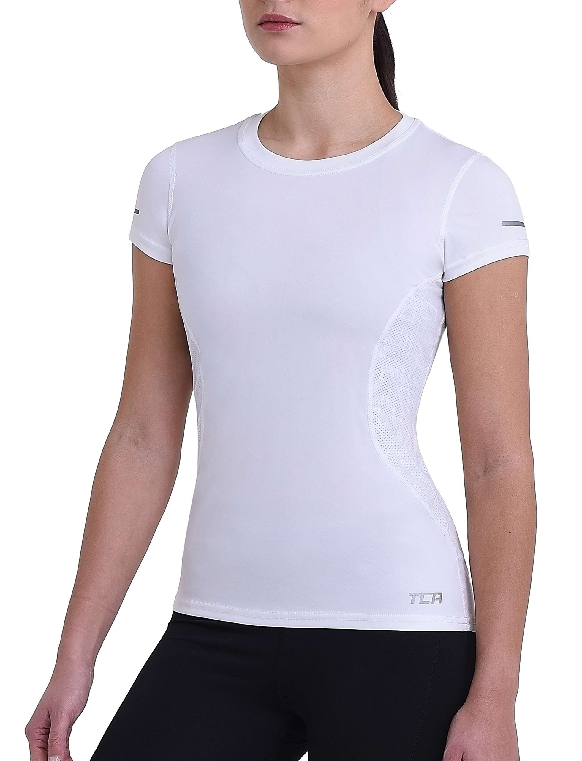 TCA T-Shirt Damen Kurzarm T-Shirt - Sporttop, Laufshirt - Weiss (UPF 50), XS (1-tlg)
