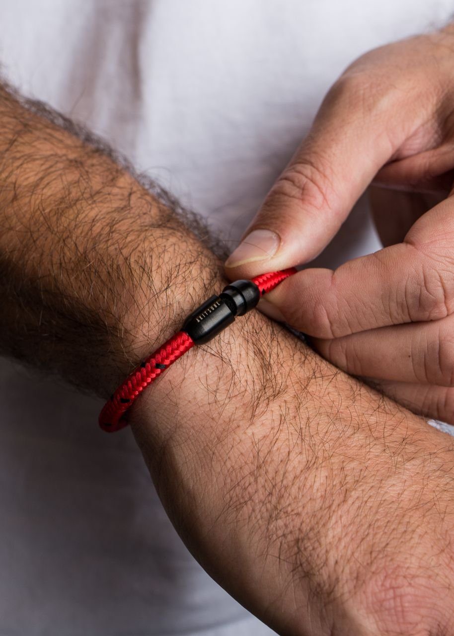 Akitsune Armband Silvus Nylonarmband - Mattschwarz - Rot-Schwarz 18,50cm