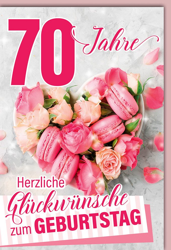 Grußkarten 70. Geburtstag - Glückwunschkarte im Format 11,5 x 17 cm - Rosa Macaro