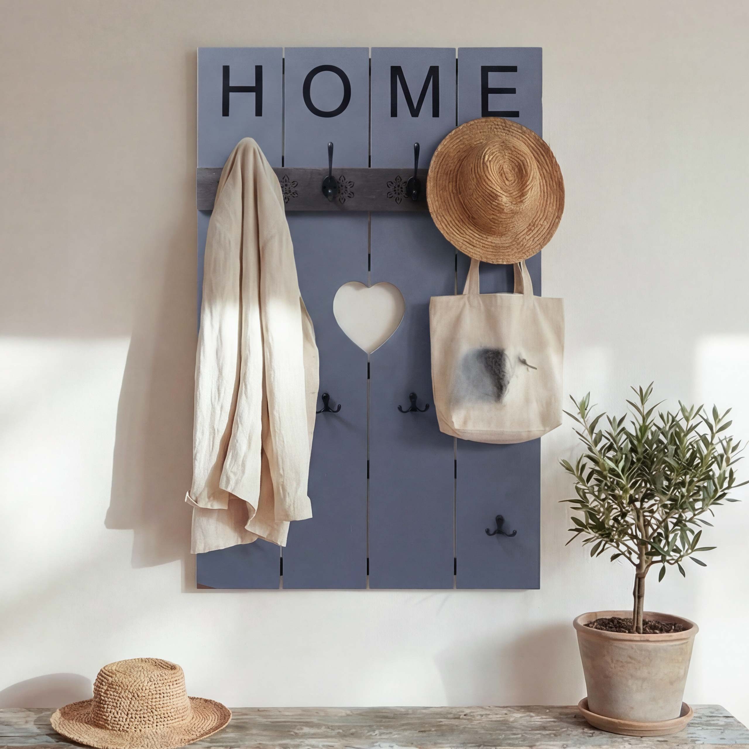 MCW Garderobenpaneel MCW-C89H, Shabby-Look, 4 große und 4 kleine Haken