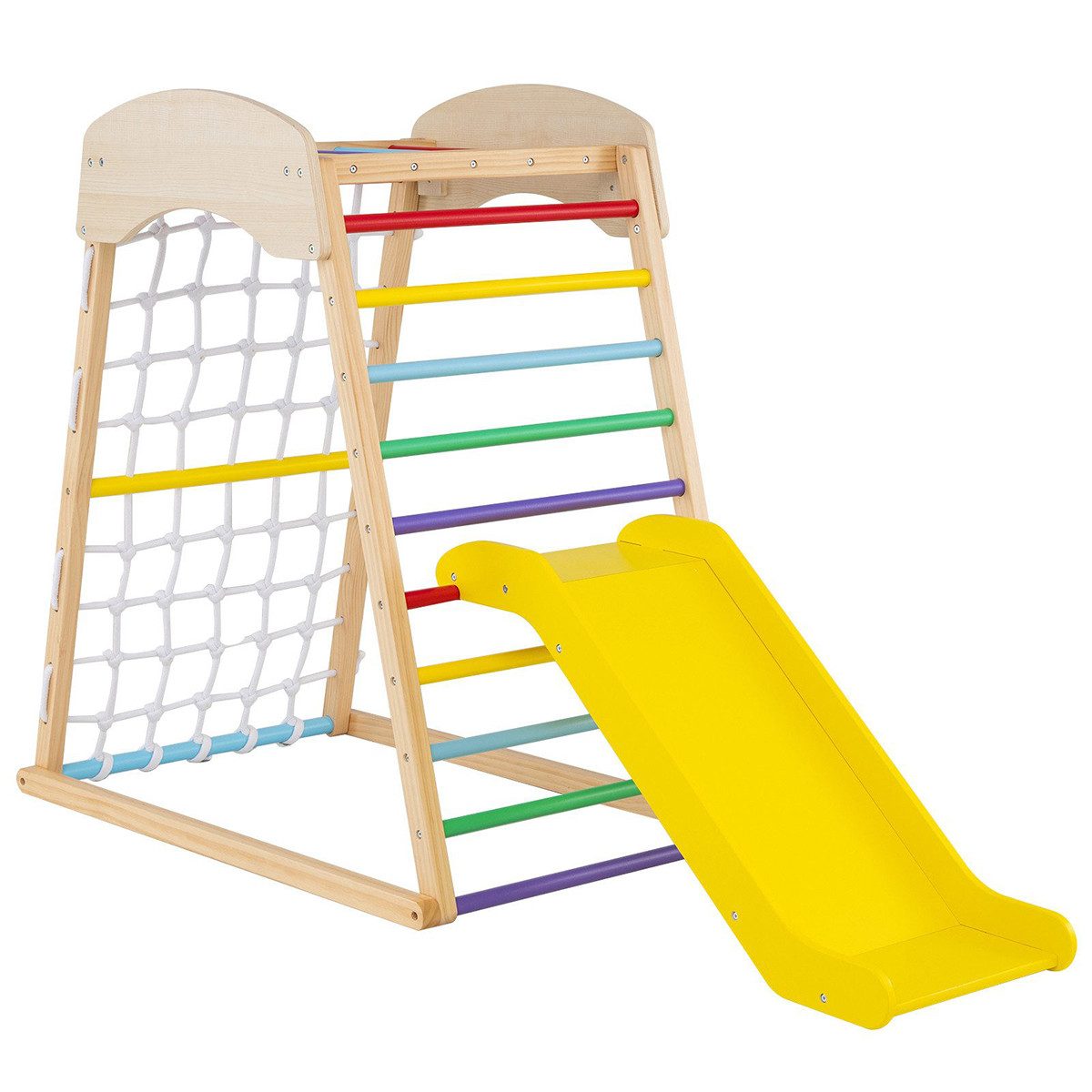 KOMFOTTEU Klettergerüst 6 in 1 Kletterspielset, mit Kletterleiter & Rutsche & Kletternetz & Kletterstangen