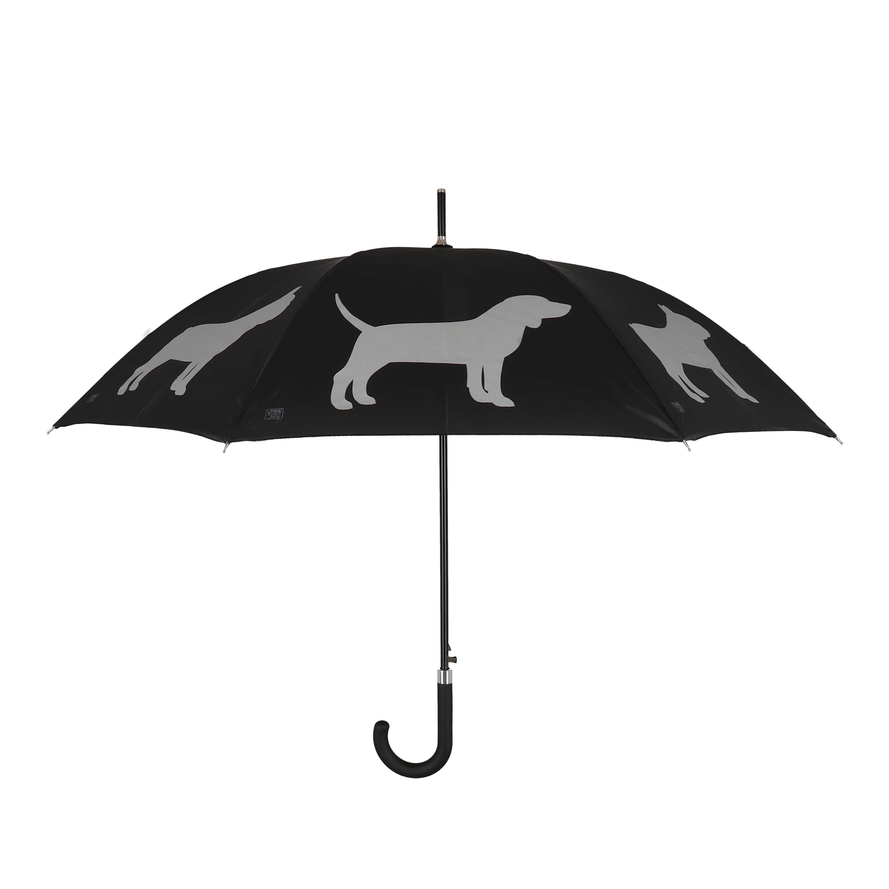 degawo Stockregenschirm Schutz bei jedem Wetter: Reflektierender Regenschirm mit Hunde-Motiv