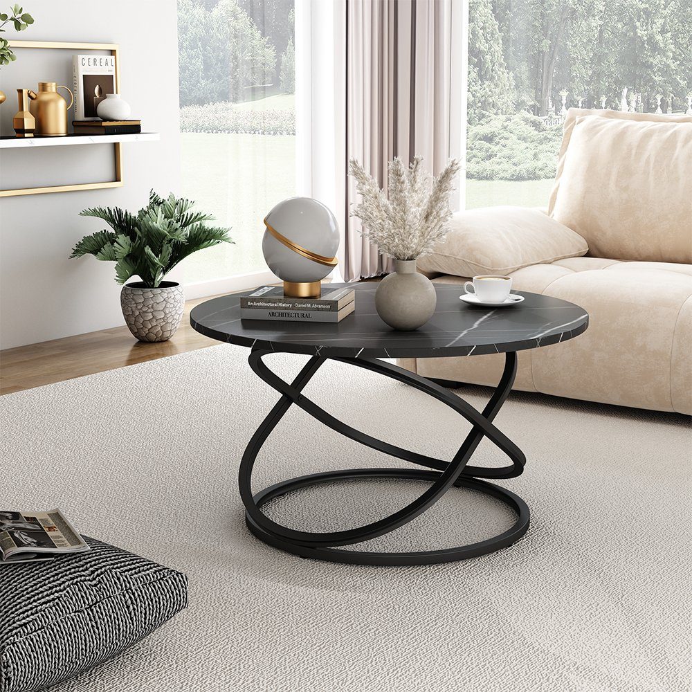 Vicco Couchtisch Calgary Schwarz/Schwarzer Marmor 79x46cm mit große Arbeitsfläche