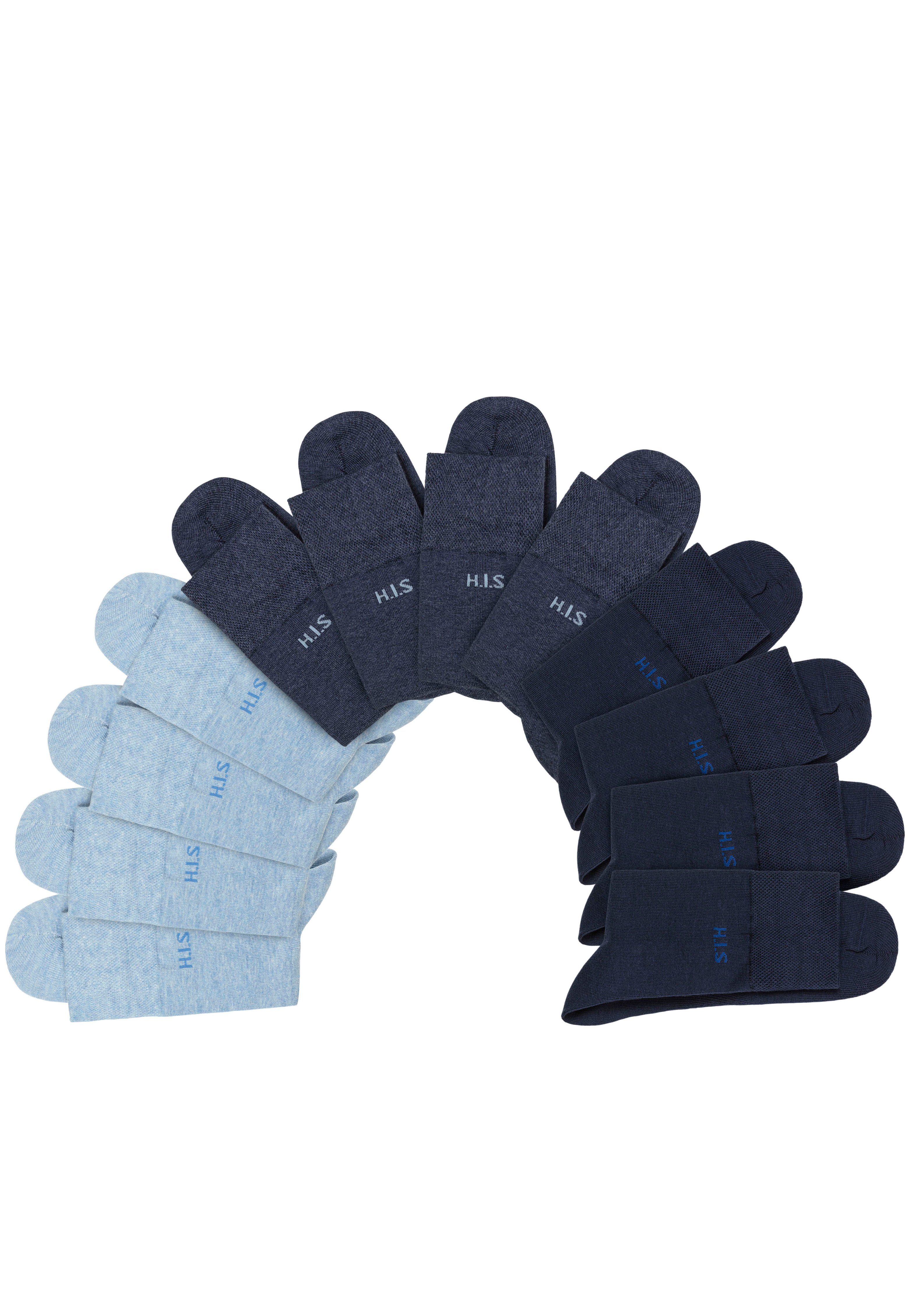 dunkel 12-Paar) Socken navy, ohne H.I.S jeansblau-meliert, jeans-meliert Gummi einschneidendes 4x 4x (Packung, 4x