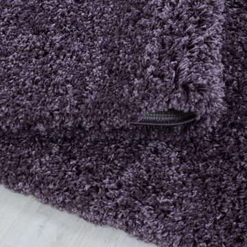 Teppich Unicolor - Einfarbig, Teppium, Rechteckig, Höhe: 30 mm, Teppich Wohnzimmer Shaggy Einfarbig Violett Modern Flauschig Weiche