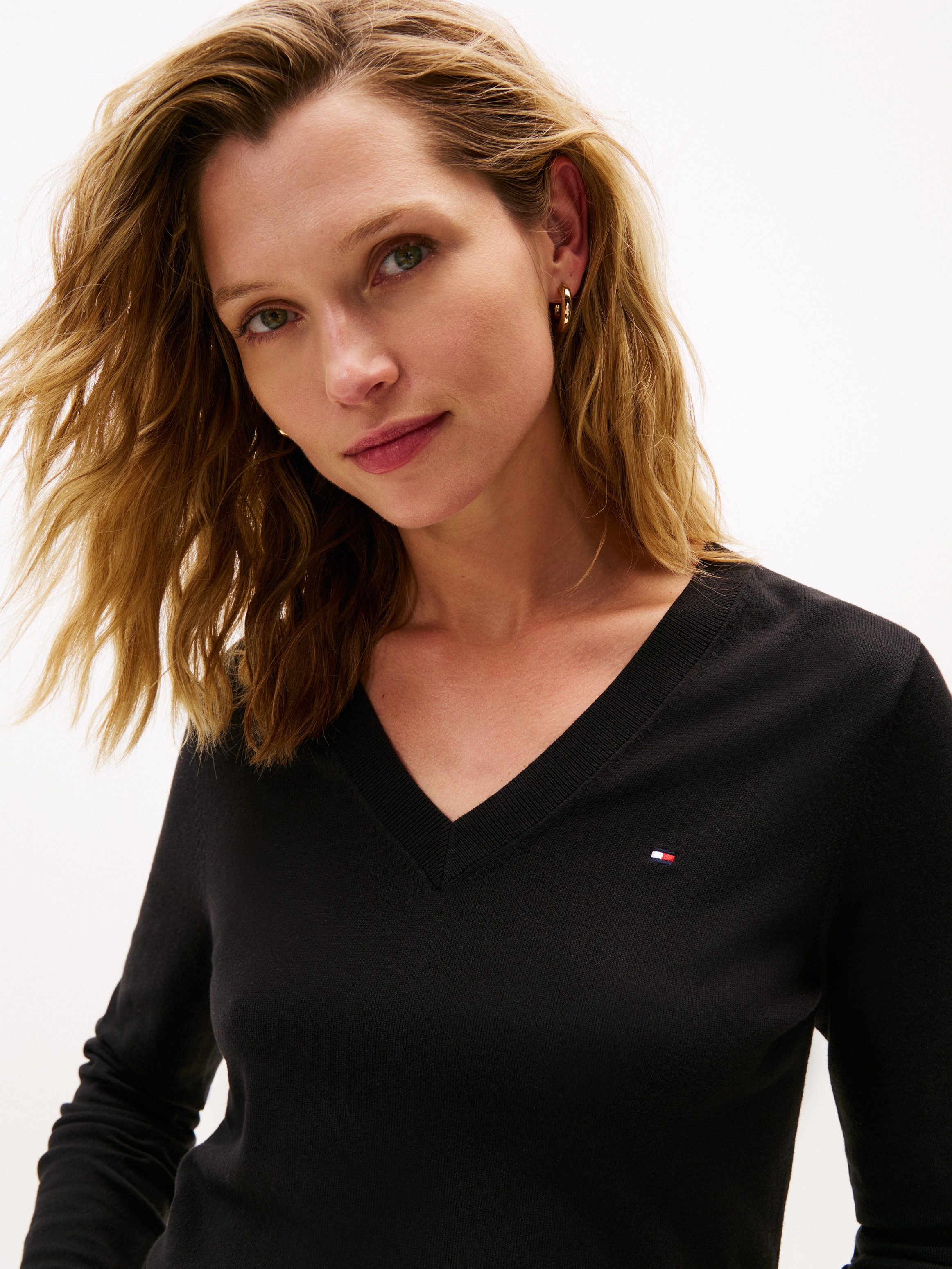 Tommy Hilfiger V-Ausschnitt-Pullover CO JERSEY STITCH V-NK SWEATER mit V-Au günstig online kaufen