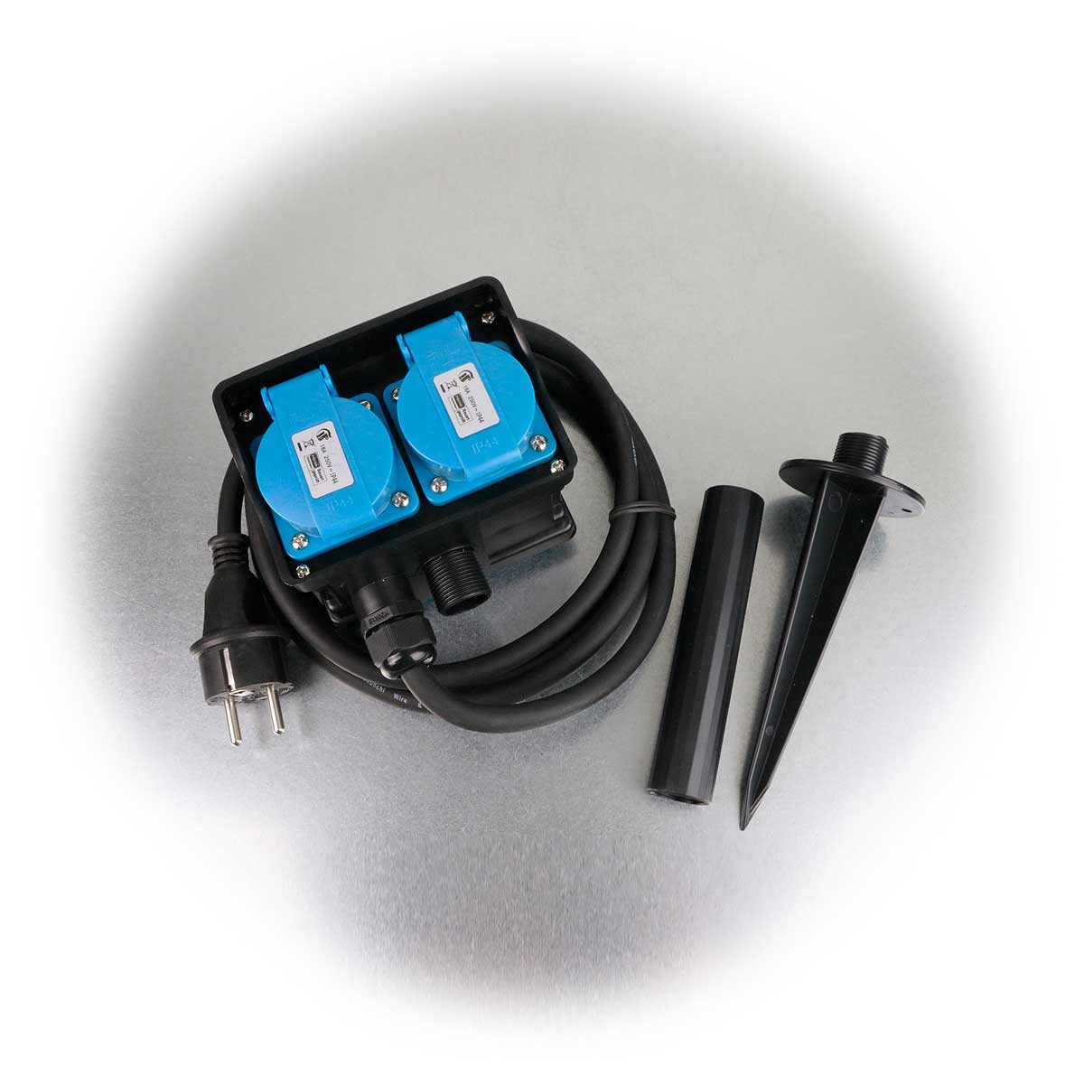 ChiliTec Gartensteckdose Gartensteckdose, 4-fach mit Erdspieß 250V/16A IP44