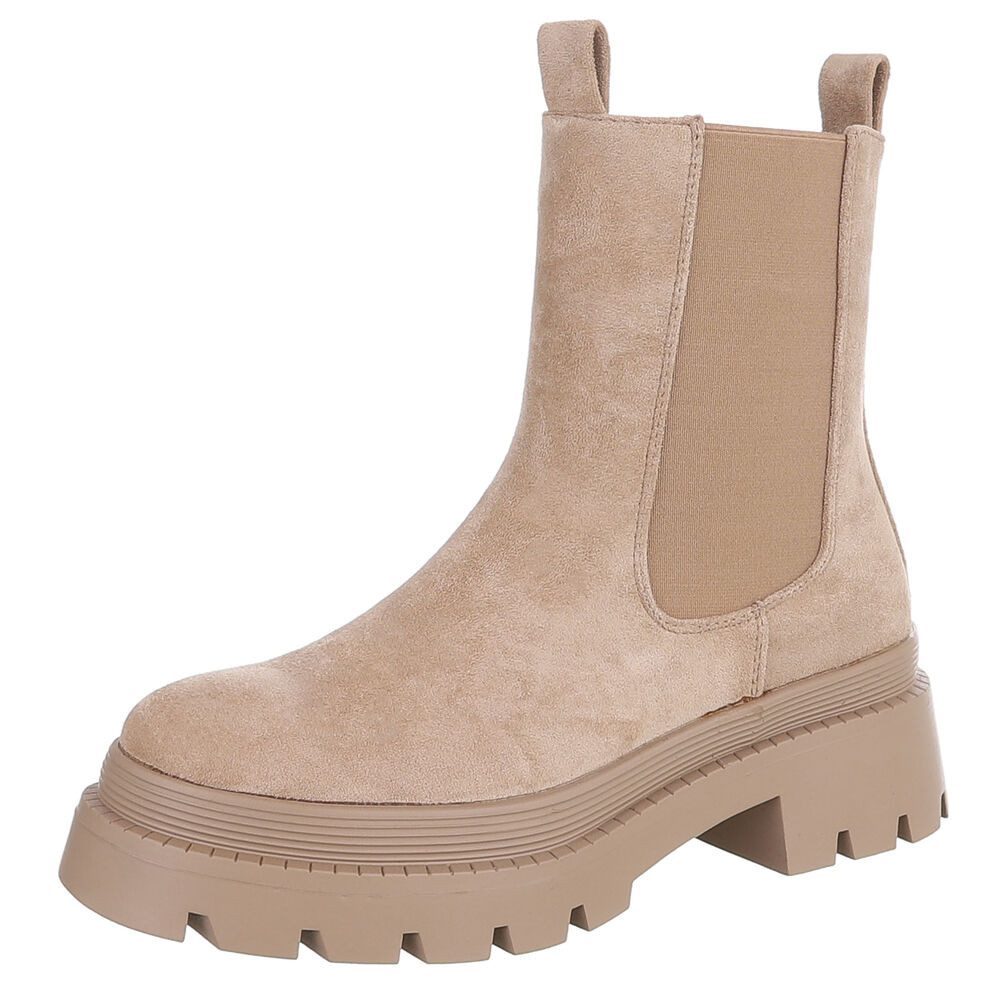 Damen Chelsea Boot mit Profilsohle und Blockabsatz Plateaustiefelette