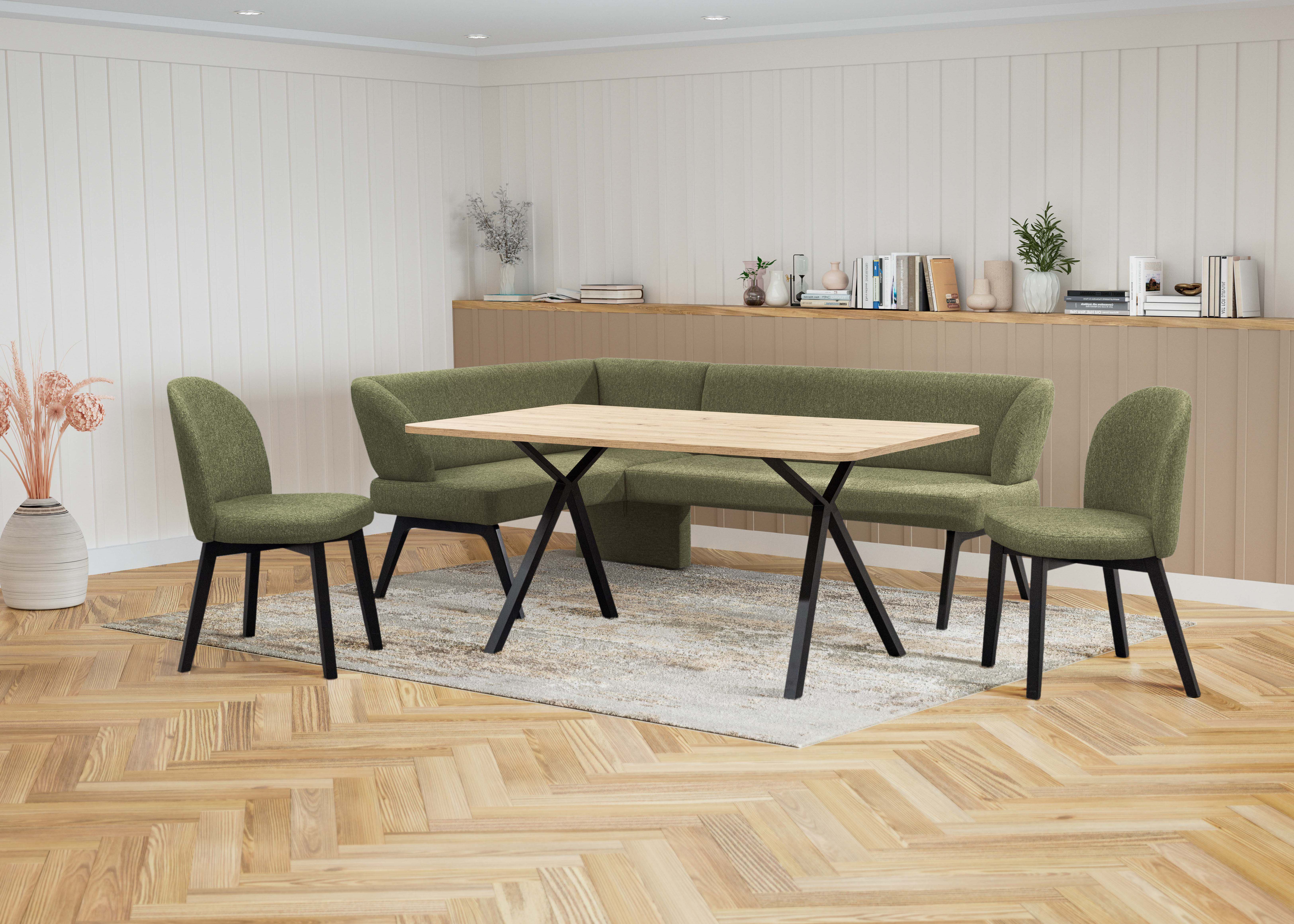 OTTO home Eckbankgruppe Aretha Essecke, Sitzgruppe, Eckbank, Küchenbank, (Set, 4-tlg., 4er), Esszimmer Sitzgruppe, Tisch, Stühle und Bank gepolstert, Nosagfederung