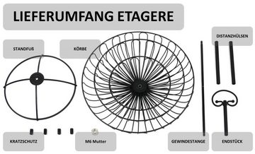 Auroni Etagere, Metall, Obstschale - Obstkorb - Obst Etagere - Aufbewahrung für Gemüse/Snacks - schwarz - 3-stöckig