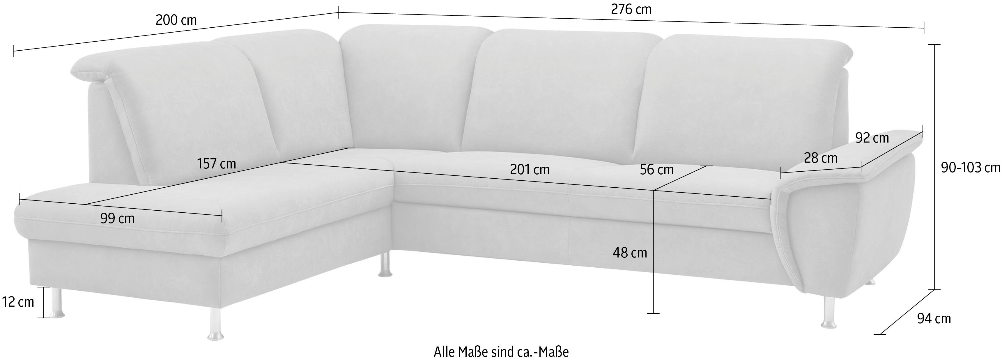 mit wahlweise Garnet, INTERIORS Kopfteilverstellung, Ecksofa Federkern, inklusive Bettfunktion CALIZZA