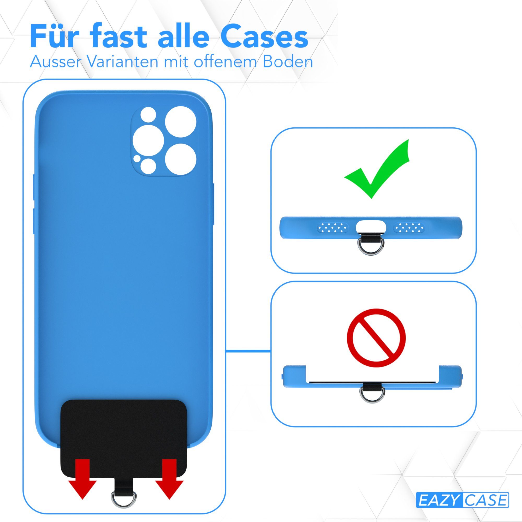 EAZY CASE Handykette Universal für jedes Smartphone zum Umhängen, Kette zum Umhängen Pad mit Kordel Uni Smartphonekette Schwarz Black