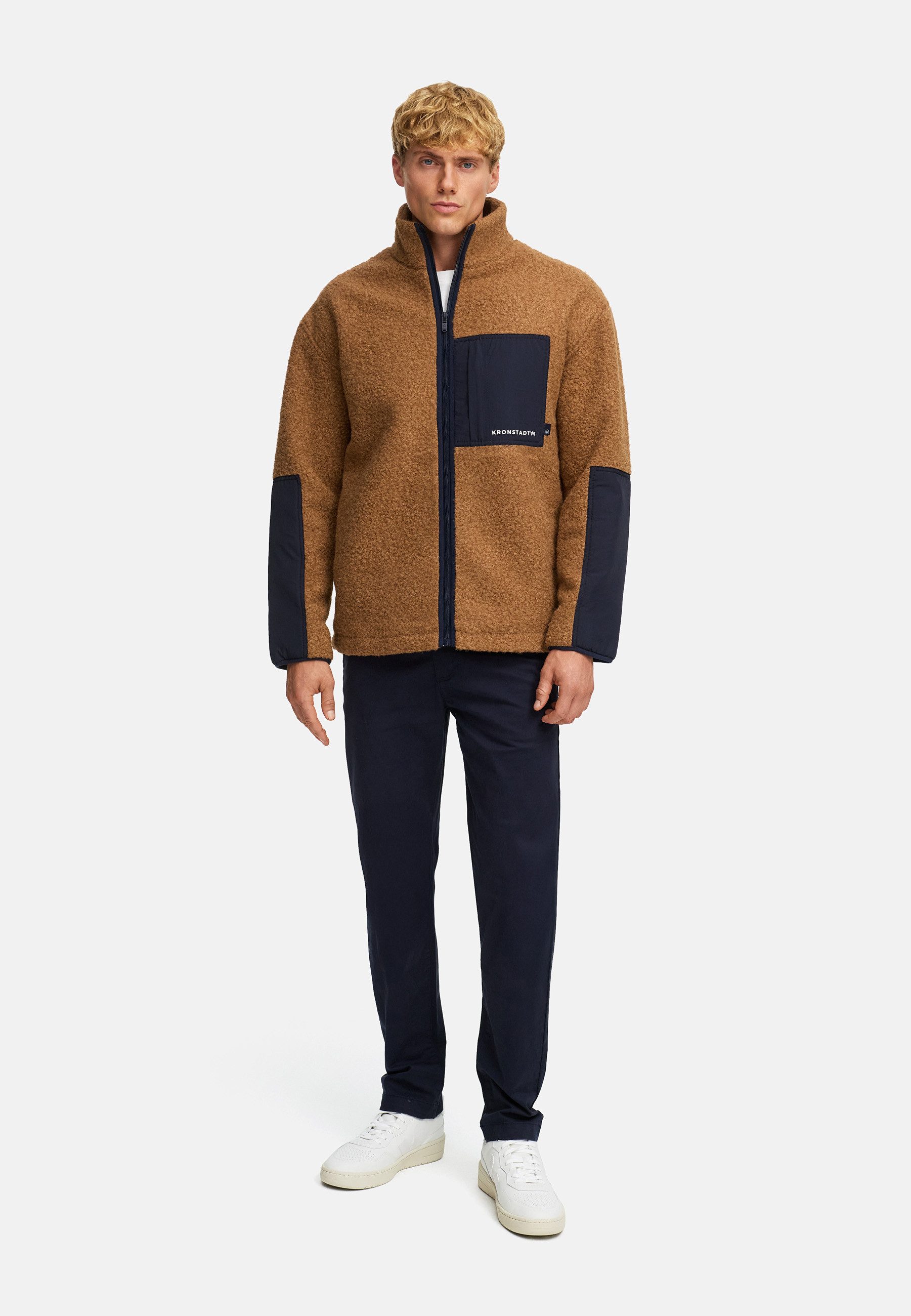 Kronstadt Sommerjacke Herren KSSteele teddy Übergangsjacke Herrenjacke Teddy-Sweatjacke mit Nylon-Einsätzen und Brusttasche