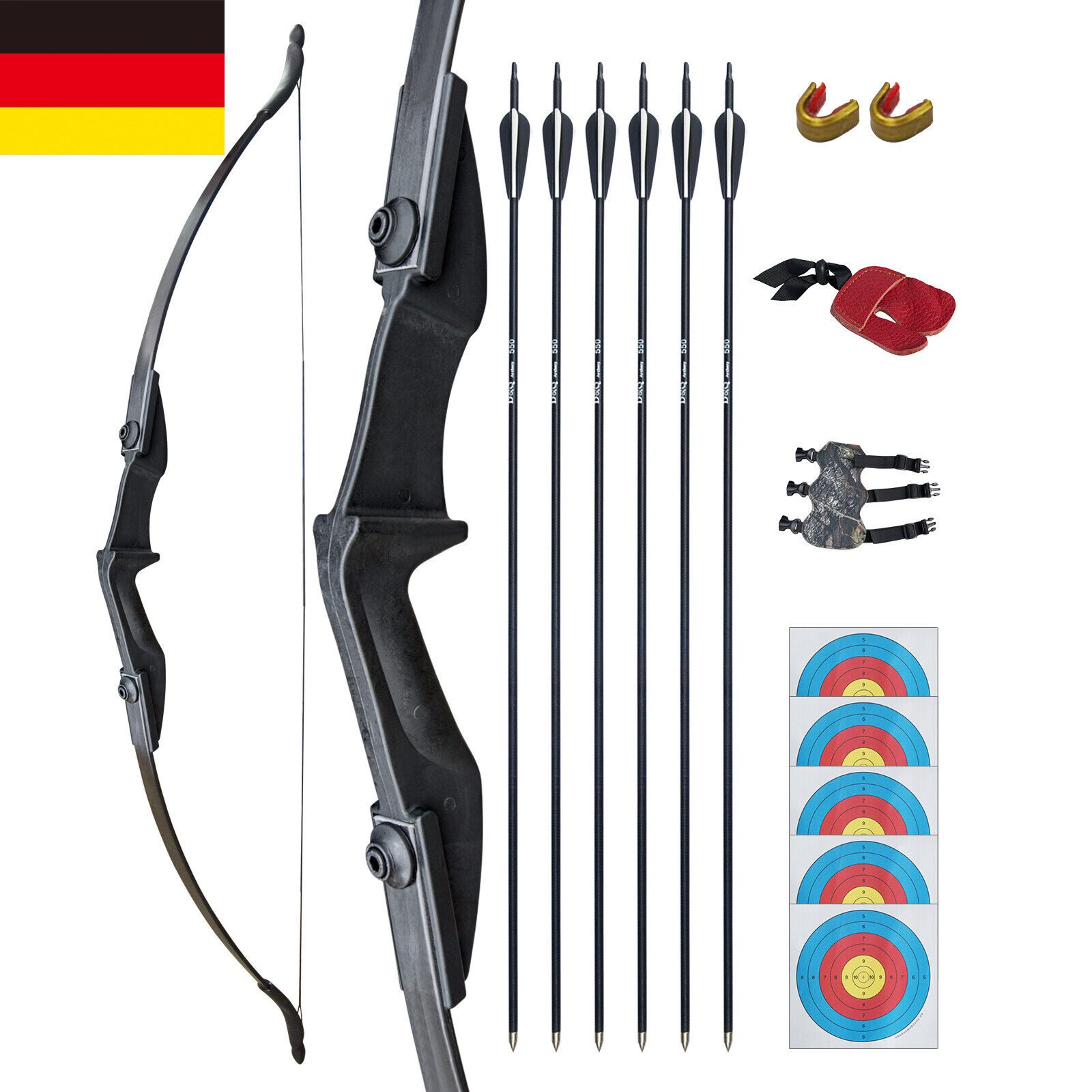 ibettertec Recurvebogen 53 Zoll, 40 lbs, takedown, Fiberglas Pfeile, für Rechts- & Linkshänder (Bogenschießen Jagd)