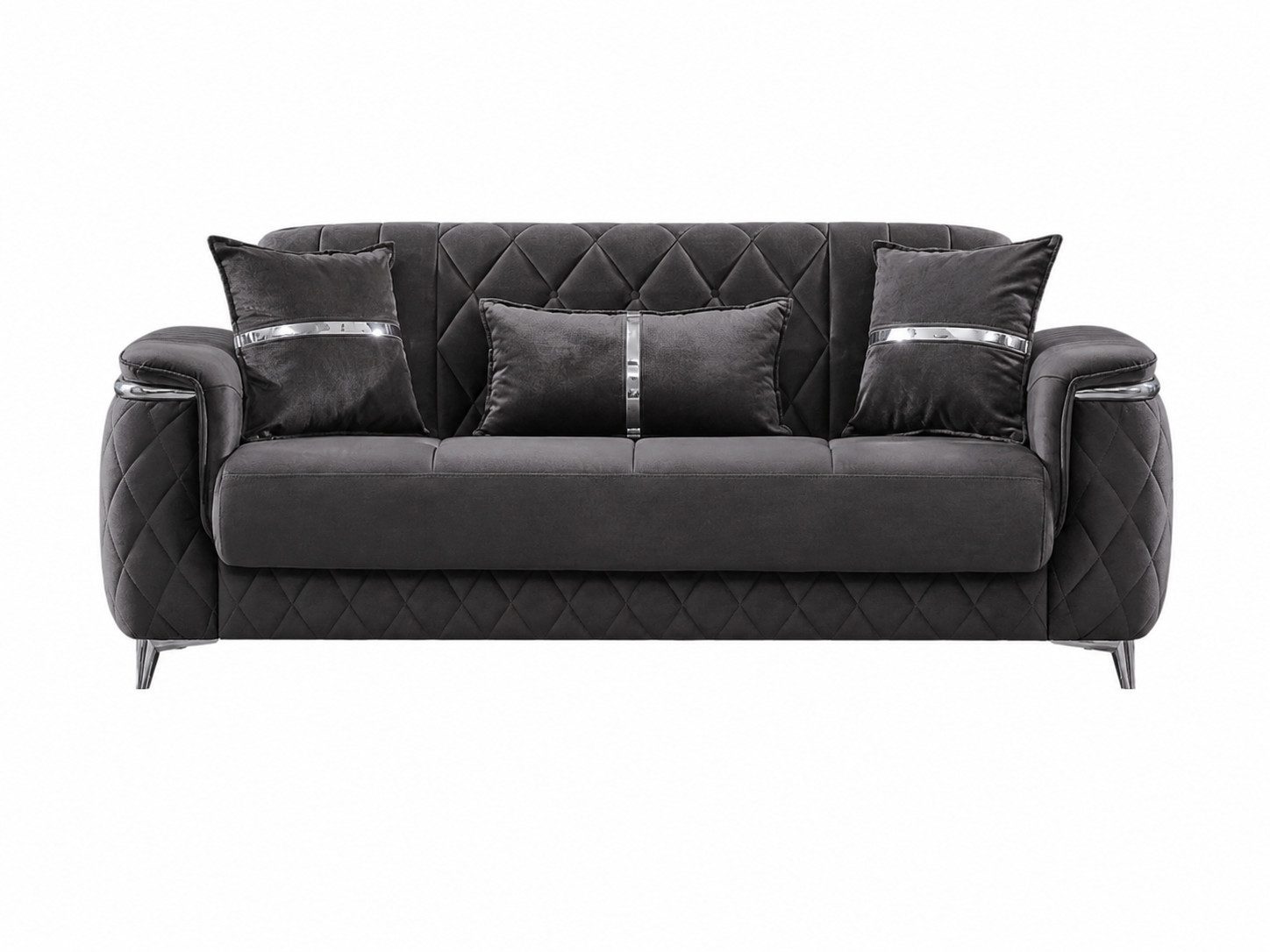 Villa Möbel Sofa Pasadena, 2-Sitzer 1 Teile, Grau 2er Sofa Schlaffunktion durch aufklappbare Sitzfläche