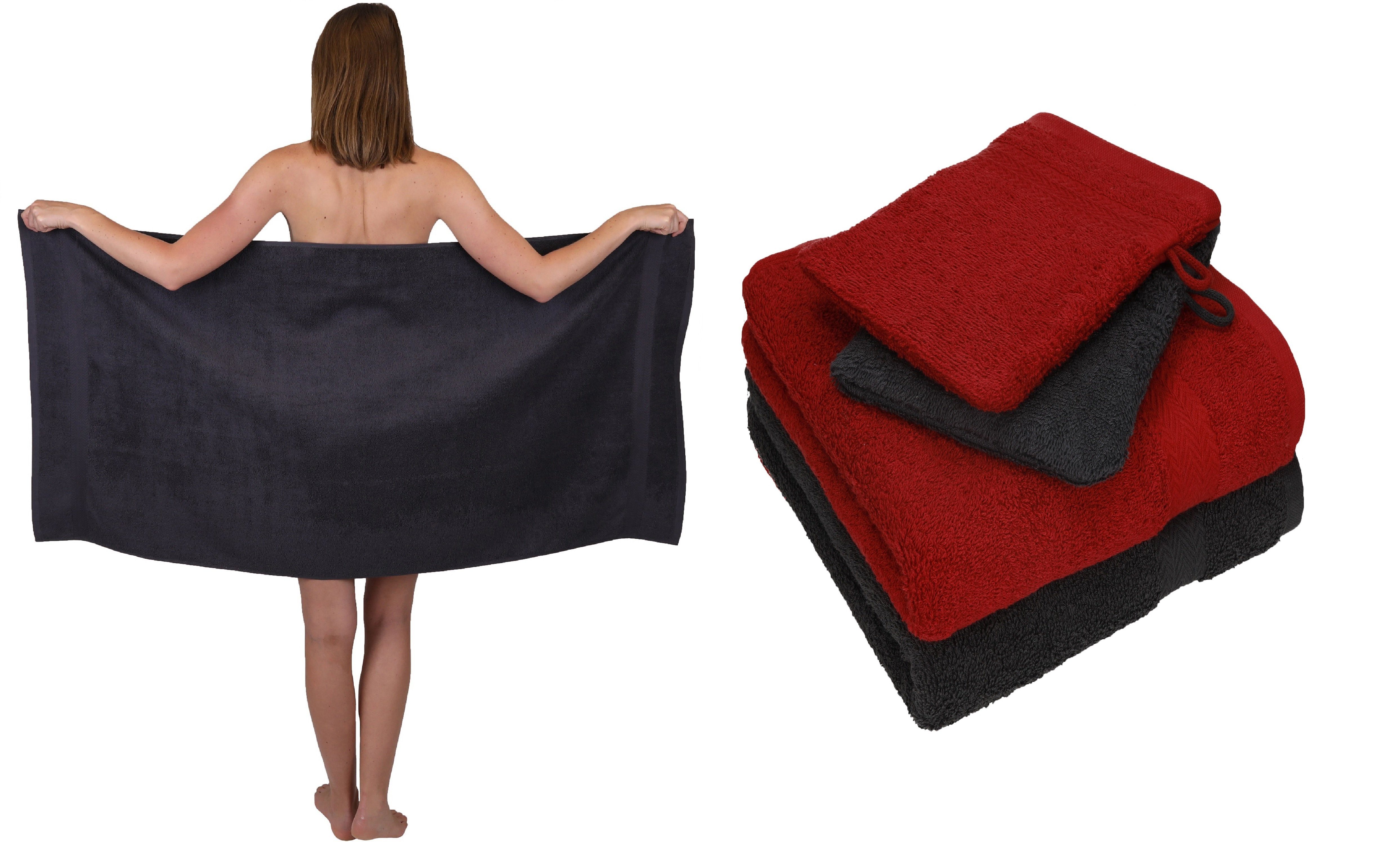 Betz Handtuch Set PACK Handtücher 1 Baumwolle SINGLE TLG. grau graphit 100% 5 Baumwolle Set und 2 Handtuch Duschtuch 100% dunkelrot 2 Waschhandschuhe