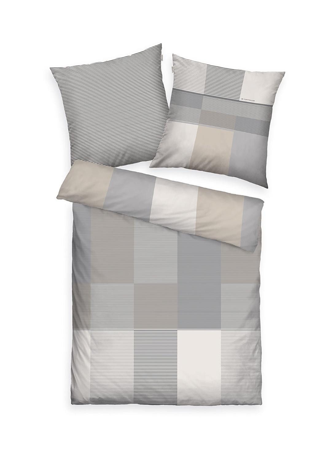 TOM TAILOR Bettwäsche Satin-Wende-Bettwäsche KARO, Grau, 135 x 200 cm, Baum günstig online kaufen
