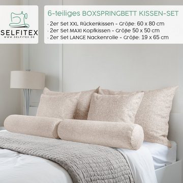 Selfitex Sofakissen Großes 6-teiliges Boxspringbett Kissen Set, (6er Set, 2x 60x80 cm, 2x 50x50 cm, 2x 19x65 cm), für Sofa, Couch, Bett oder als Polster jeglicher Art