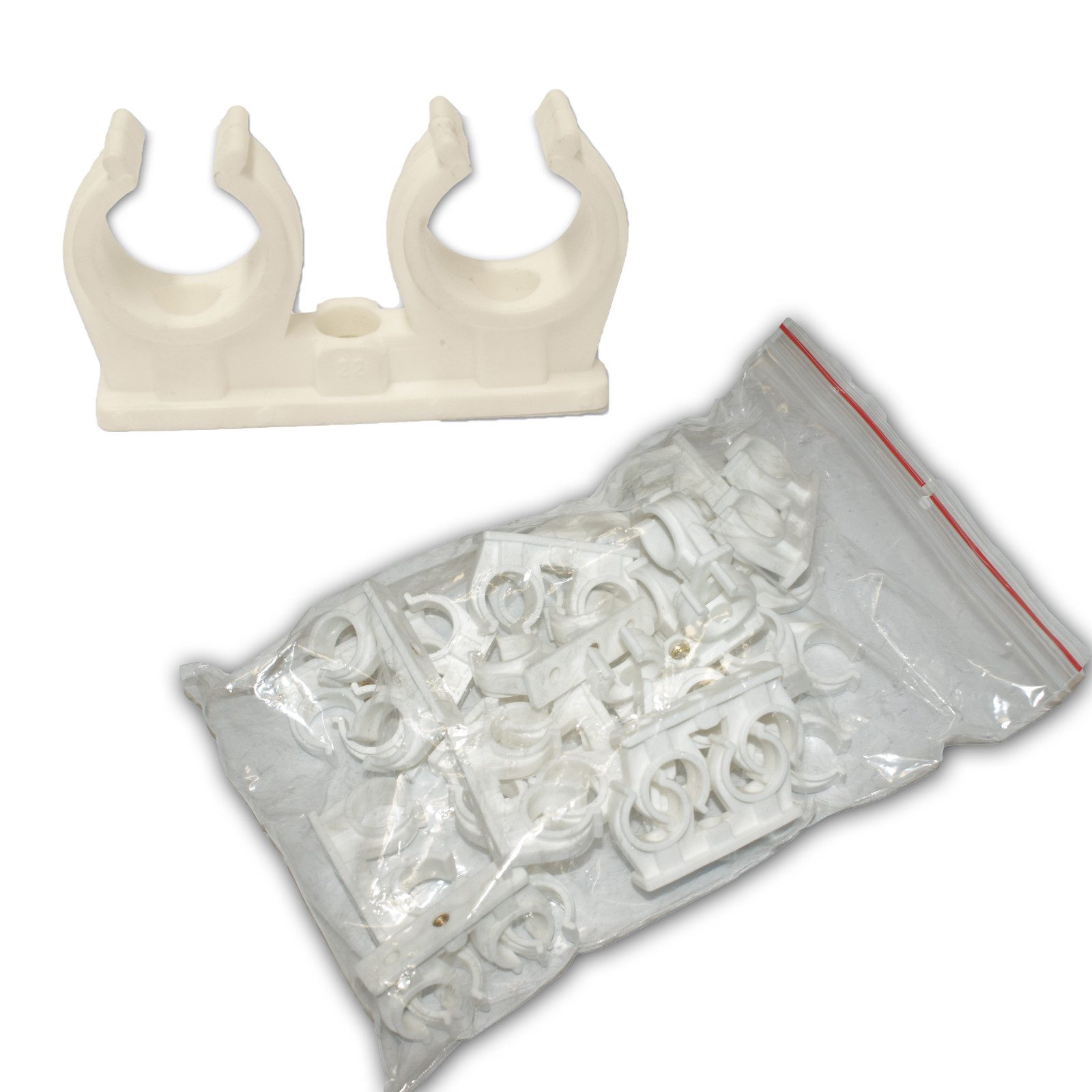 WBV - Westdeutscher Bindegarn-Vertrieb Eselgrimm GmbH & Co. KG Klemmen 25x Kunststoff Rohrclips Rohrklammern 15 mm zweifach weiss, (25-St)
