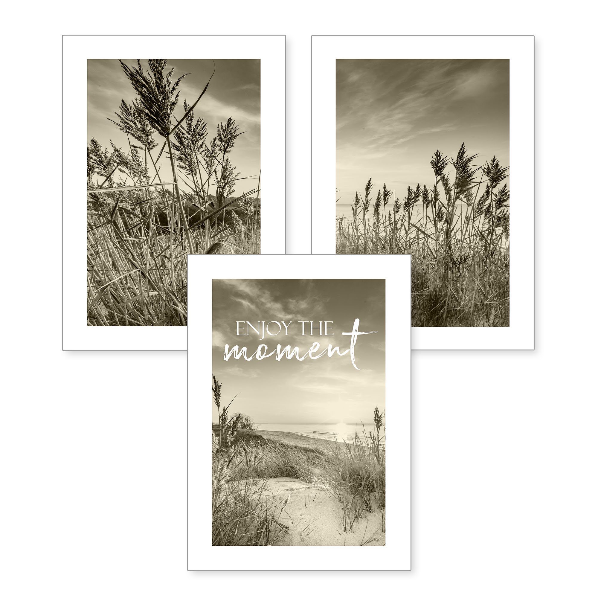 Kreative Feder Poster, Landschaft, Natur, Strand (Set, 3 St), 3-teiliges Poster-Set, Wandbild, optional mit Rahmen, DIN A4 oder A3