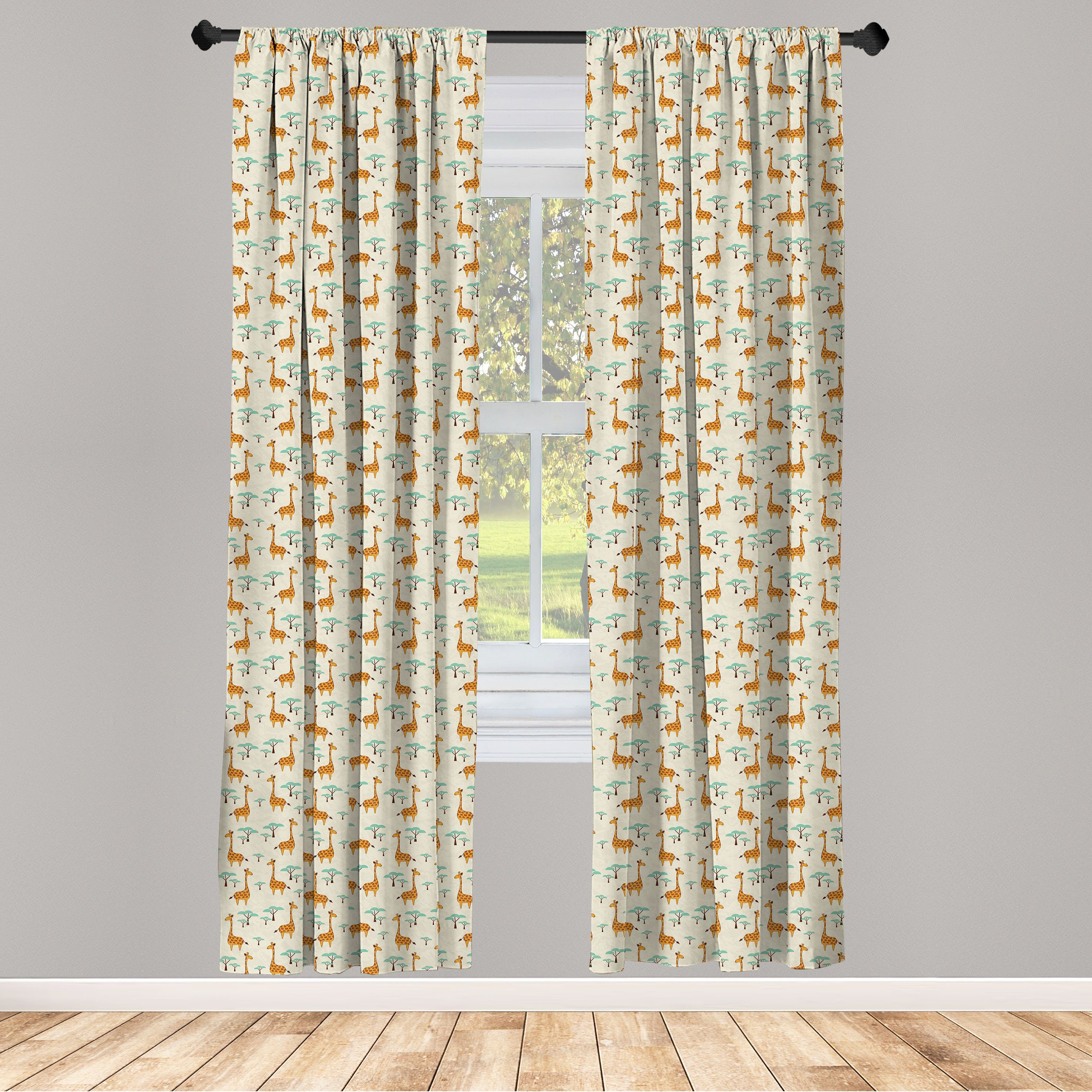 Gardine Vorhang für Wohnzimmer Schlafzimmer Dekor, Abakuhaus, Microfaser, Giraffe Grunge-Dschungel-Safari