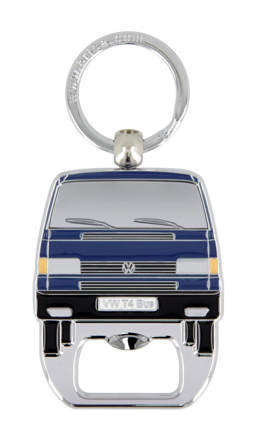VW Collection by BRISA Schlüsselanhänger Volkswagen Schlüsselring mit Flaschenöffner im T4 Bulli Bus Design, Integrierter Flaschenöffner Blau