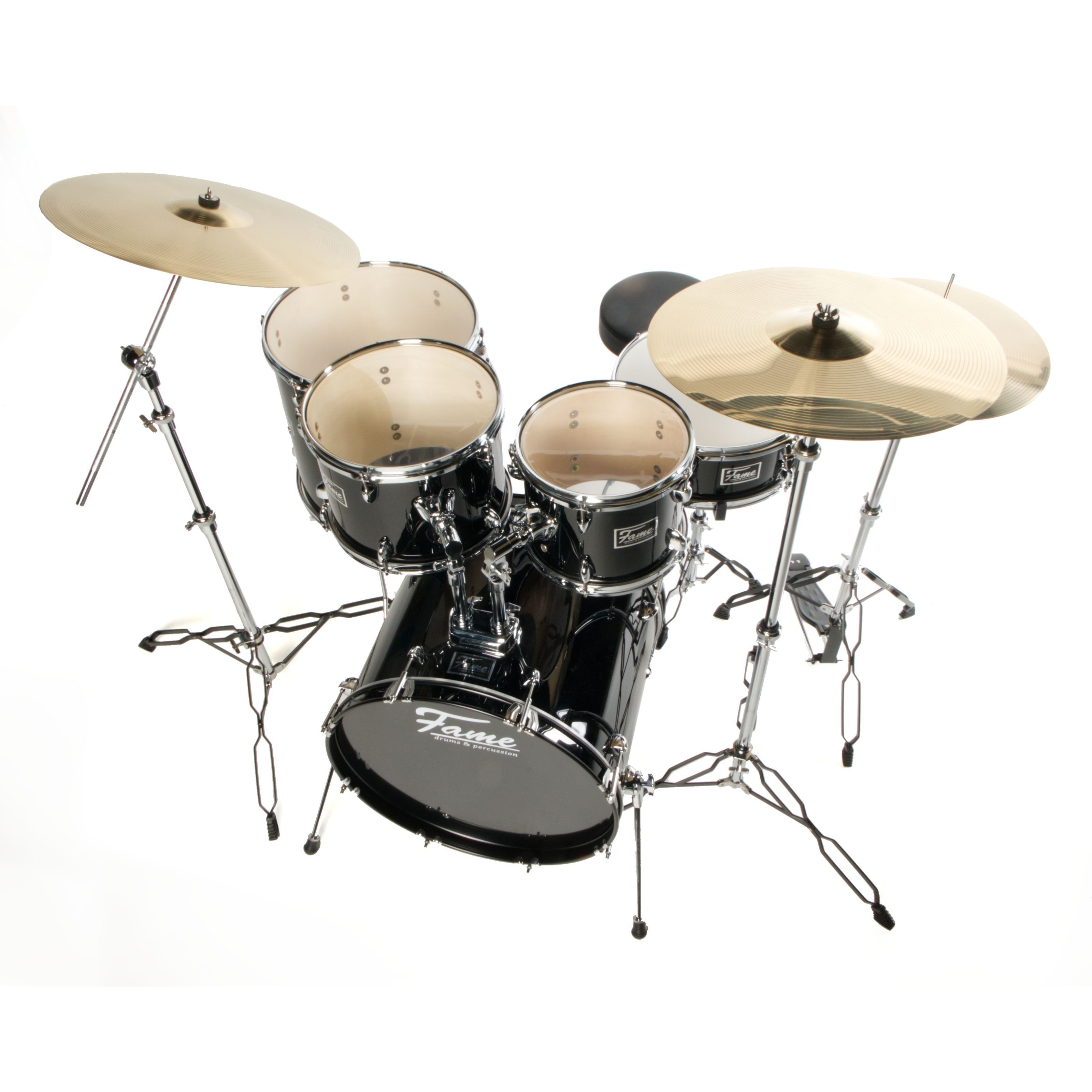 FAME Schlagzeug,FG20B-BK First Gig Studio Set Schwarz Komplettes Drum-Set 20 Zoll BassDrum Pappel-Kessel Chrom-Hardware Inklusive Becken und Tomhalter Ideal für Einsteiger, Schlagzeuge, Drum-Sets, FG20B-BK, Drum-Set, Einsteiger, Schwarz