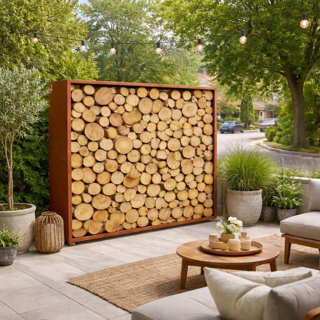 ESTEXO Regal Cortenstahl Sichtschutzwand Brennholzregal 200x200x38 cm Rost Holzla