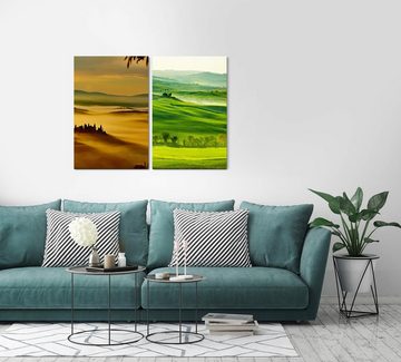 Sinus Art Leinwandbild 2 Bilder je 60x90cm Toskana Italien Malerisch Hügel Morgentau Sonnenaufgang Süden