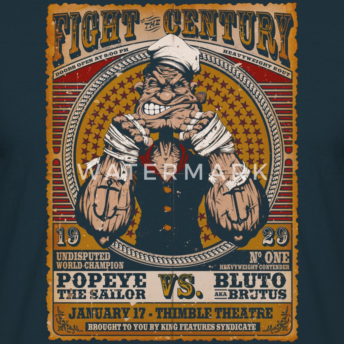 Spreadshirt T-Shirt Popeye Kampf Des Jahrhunderts Poster Gefärbt Männer T-Shirt (1-tlg)