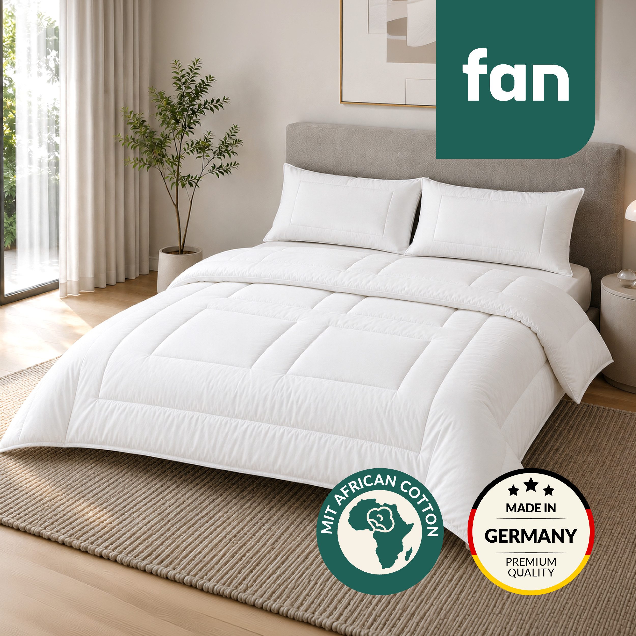 fan Naturfaserbettdecke African Cotton, 135x200 cm und weitere Größen, Füllung: 100% Lyocell (TENCEL), Bezug: 100% Baumwolle, Bettdecke für Winter oder Sommer. Hergestellt in Deutschland