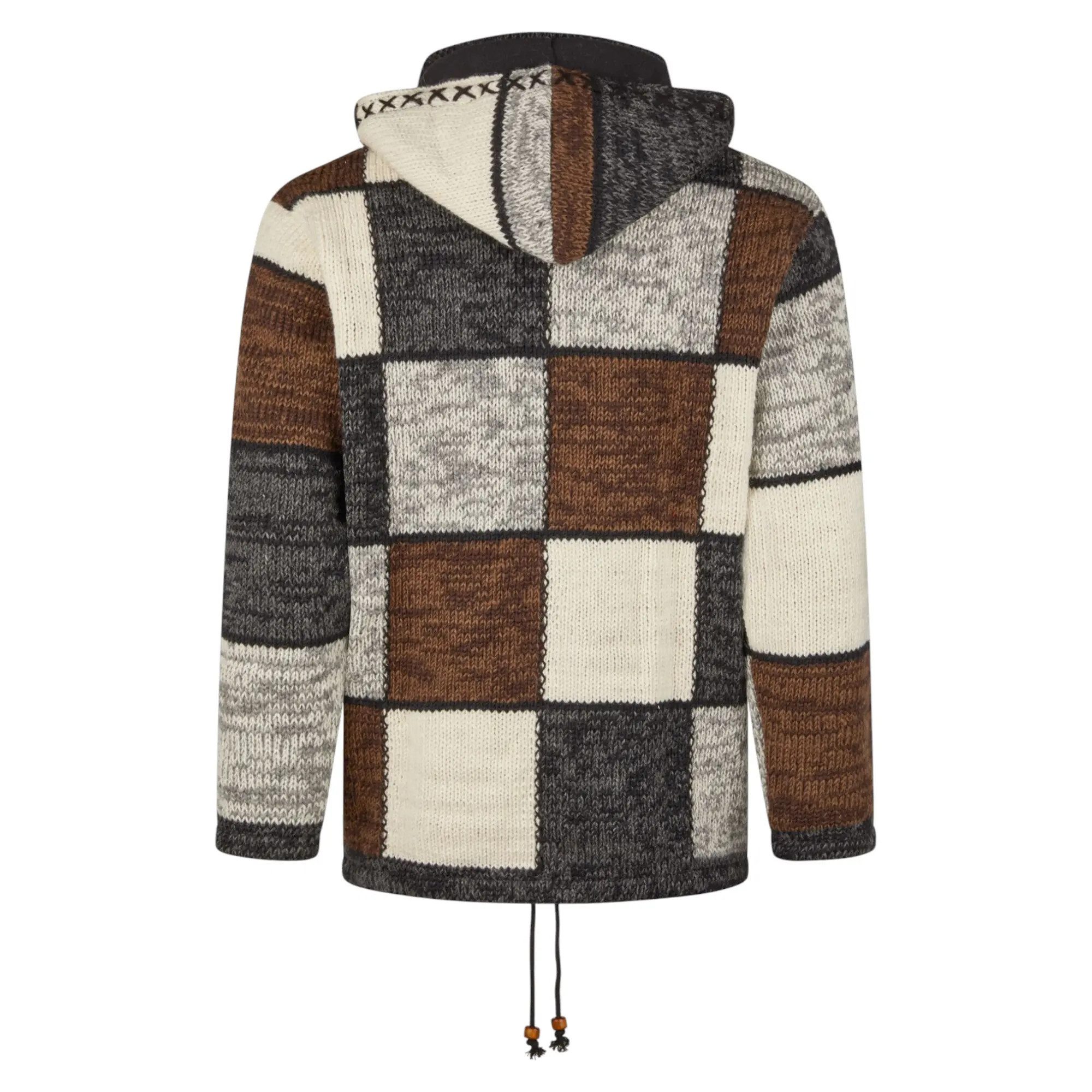 THC Natural Line Strickjacke THC Schafwollstrickjacke braune Quadrate 813 (1 Stück, 1-tlg., 1 Stück) Strickjacke mit abnehmbarer Kapuze