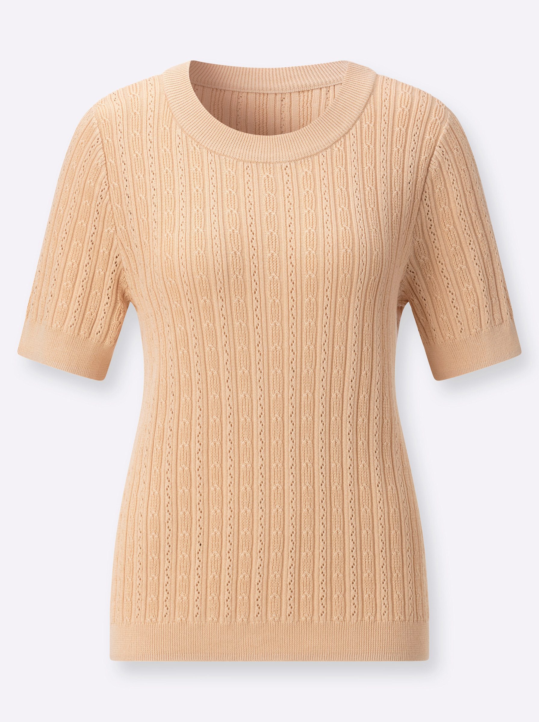 Strickpullover Ajour-Pullover Kurzarm Ajour