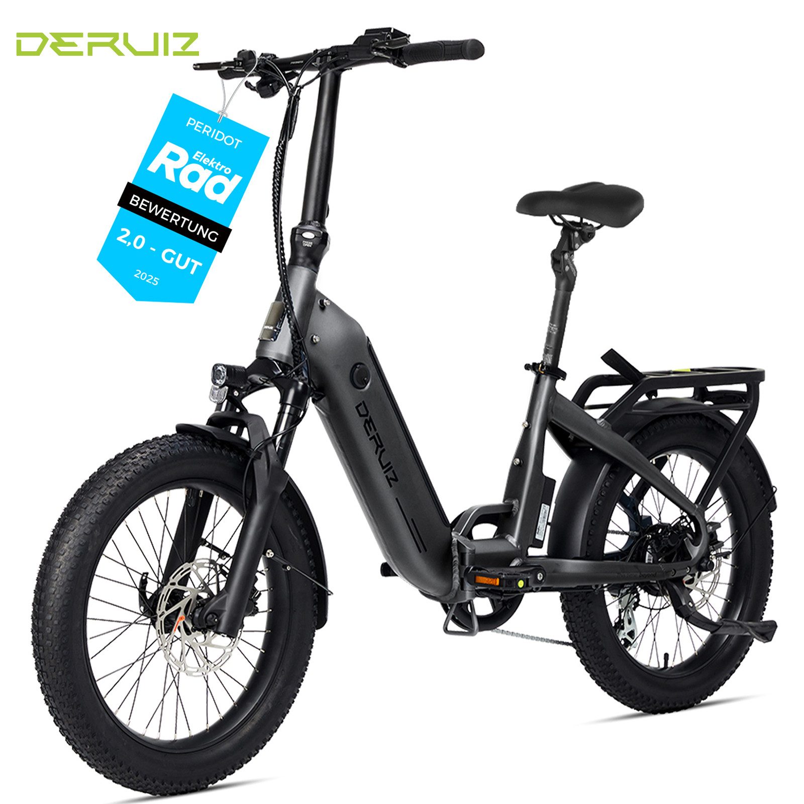 DERUIZ E-Bike Klapprad 20 Zoll Peridot, faltbarer Tiefeinsteiger, 500 Wh, bis 140 km, 8 Gang SHIMANO SHIMANO ALTUS 11-32T Schaltwerk, Kettenschaltung, Heckmotor, 500 Wh, (mit Akku-Ladegerät, mit Werkzeug), SHIMANO 8-Gang, Hydraulikbremsen, 100-Lux-Licht, Gepäckträger