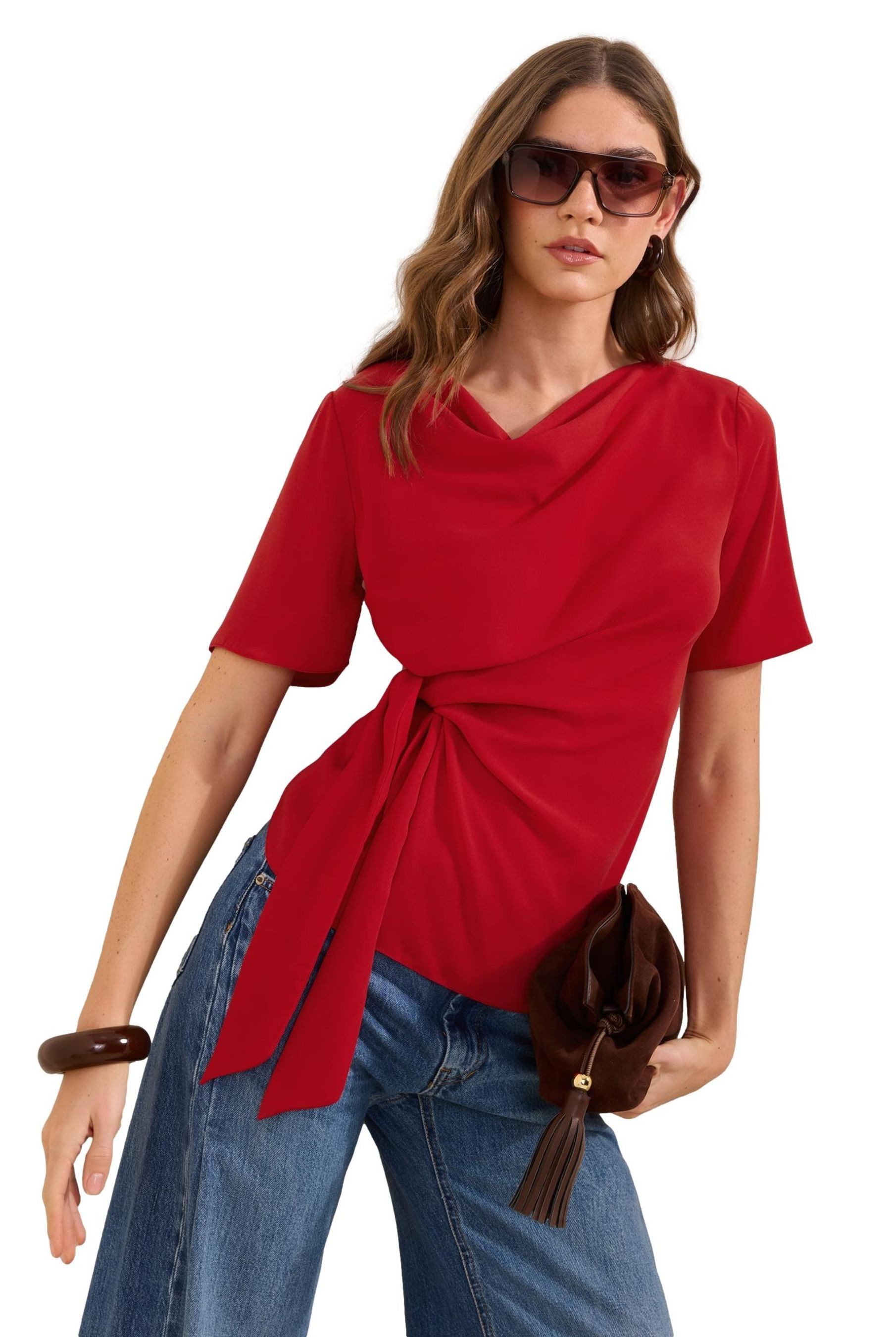 Kurzarmbluse Friends Like These Bluse mit seitlicher Bindung
