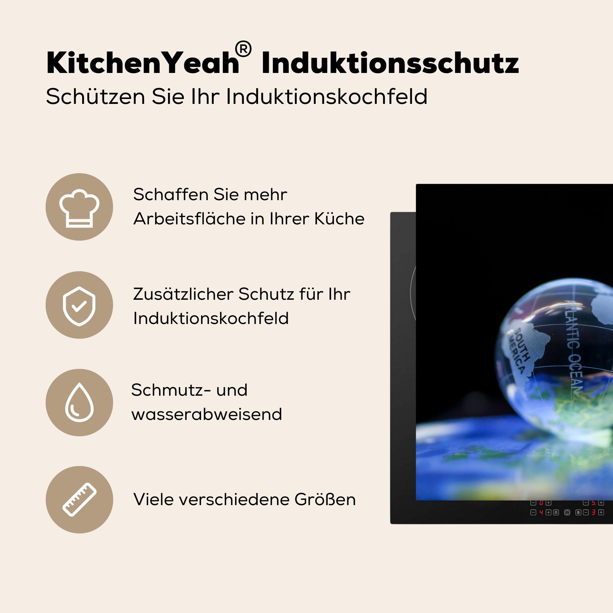 Glaskolben einer Herdblende-/Abdeckplatte (1 Vinyl, tlg), auf Karte, cm, küche Arbeitsplatte MuchoWow für 78x78 Ceranfeldabdeckung,