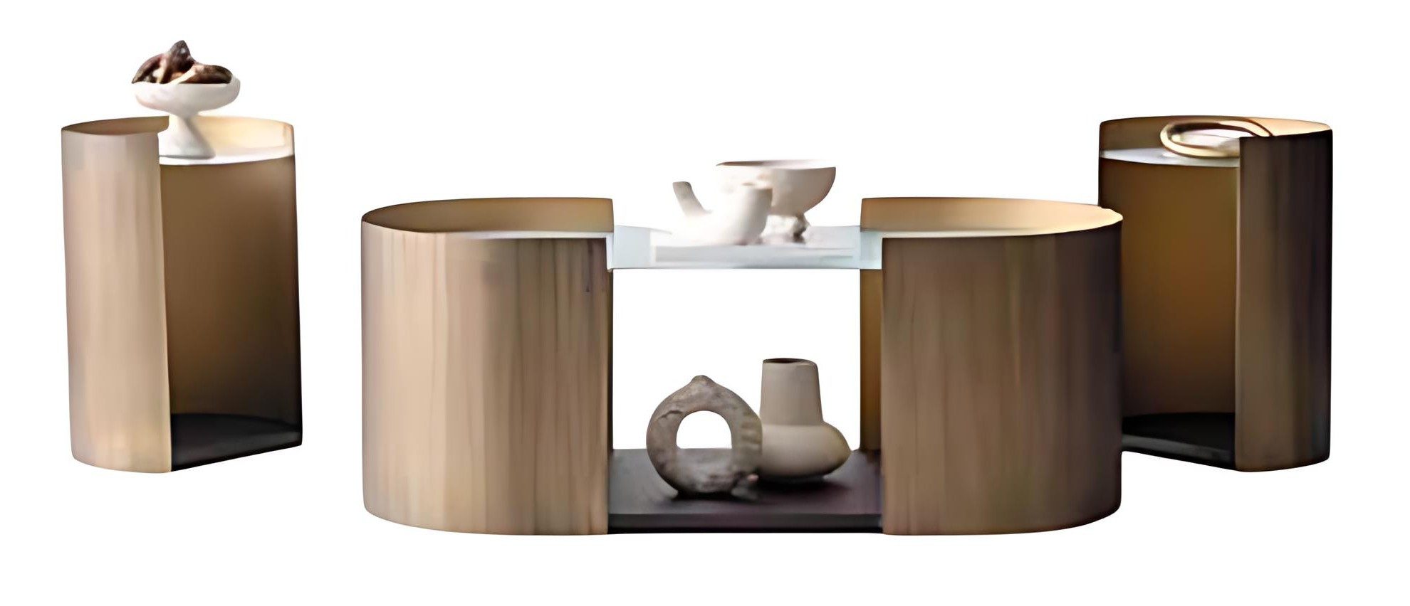 Xlmoebel Beistelltisch XLMOEBEL Couchtisch mit ovaler Holzplatte und Beistelltischen (Set, 3-St., Couchtisch mit 2 Beistelltischen), Made in Europa