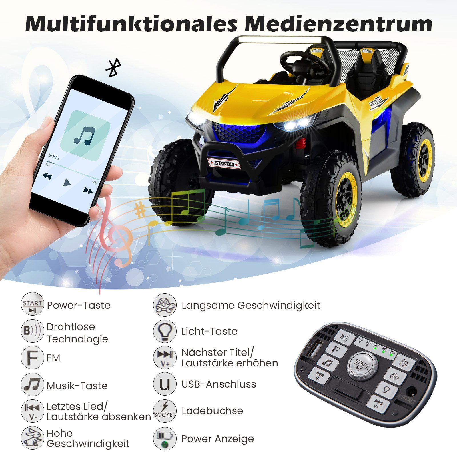 COSTWAY Elektro-Kinderauto 12V Kinderquad, 2 Sitzer, 2-4 km/h