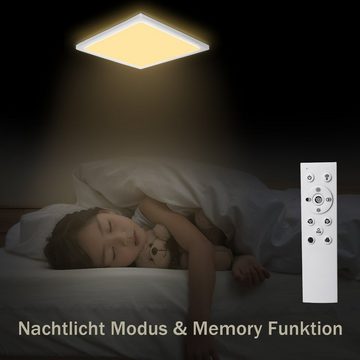ZMH LED Deckenleuchte IP44 RGB Deckenlampe 28W Dünn Flach mit Fernbedienung, LED fest integriert, warmweiß_kaltweiß, Quadratisch, 3000K-6500K, weiß