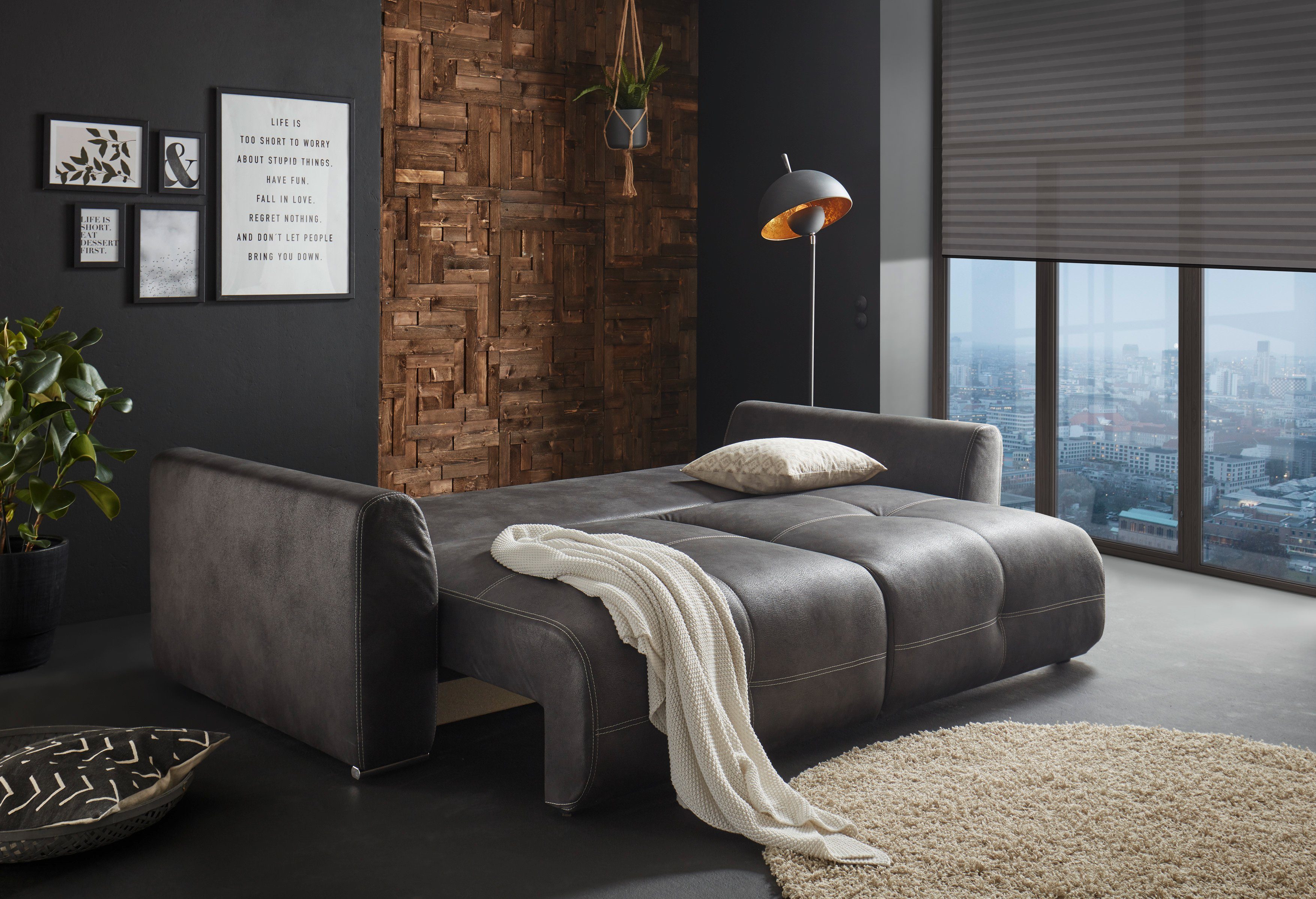 Zierkissen Bettfunktion Schlafsofa sowie und Bettkasten, mit ED EXCITING DESIGN und Dolan, anthrazit Rücken-