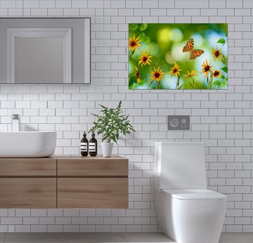 Wallario Wandfolie, Blumen mit Schmetterling, wasserresistent, geeignet für Bad und Dusche