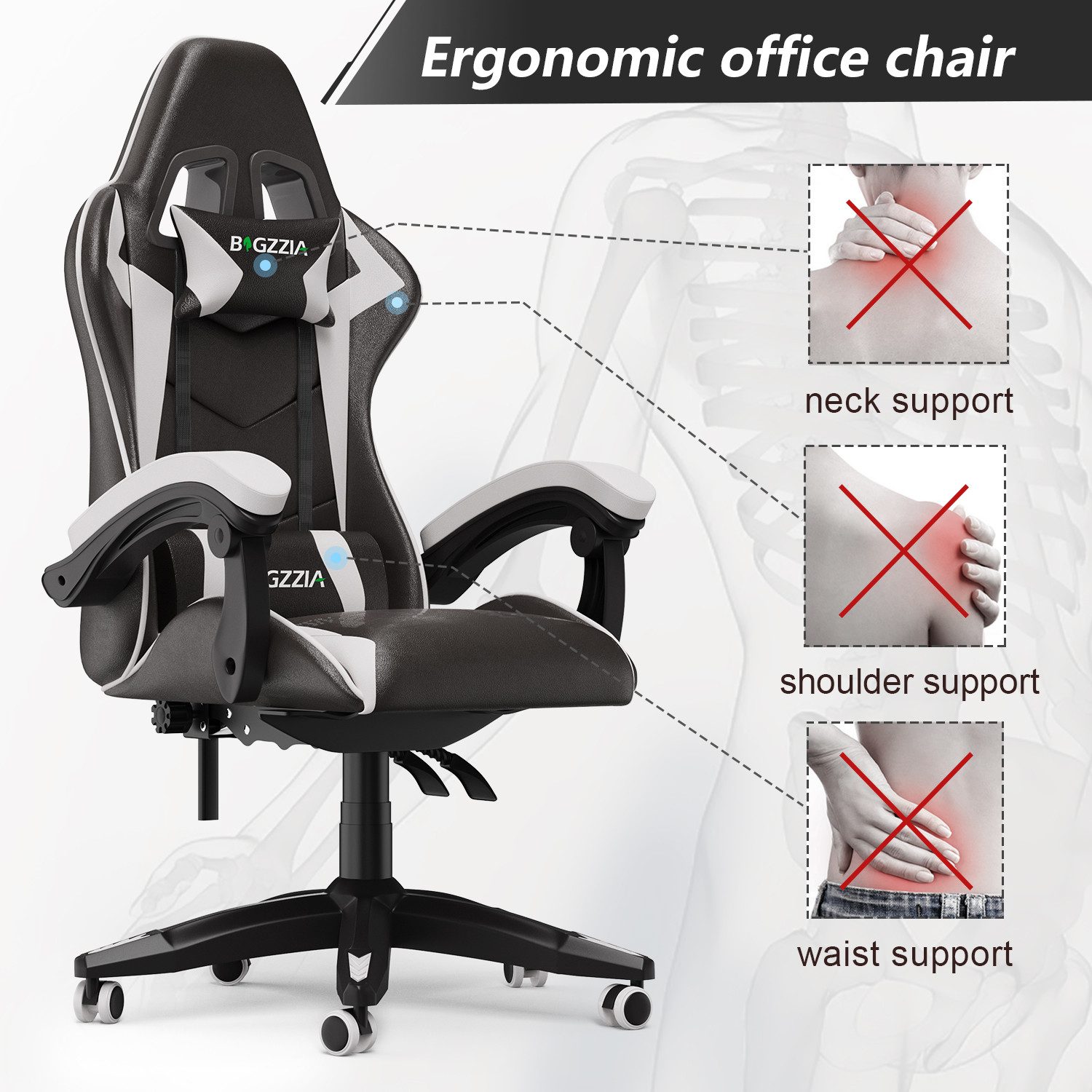 BIGZZIA Gaming-Stuhl Bürostuhl Ergonomisch mit Lendenkissen günstig online kaufen