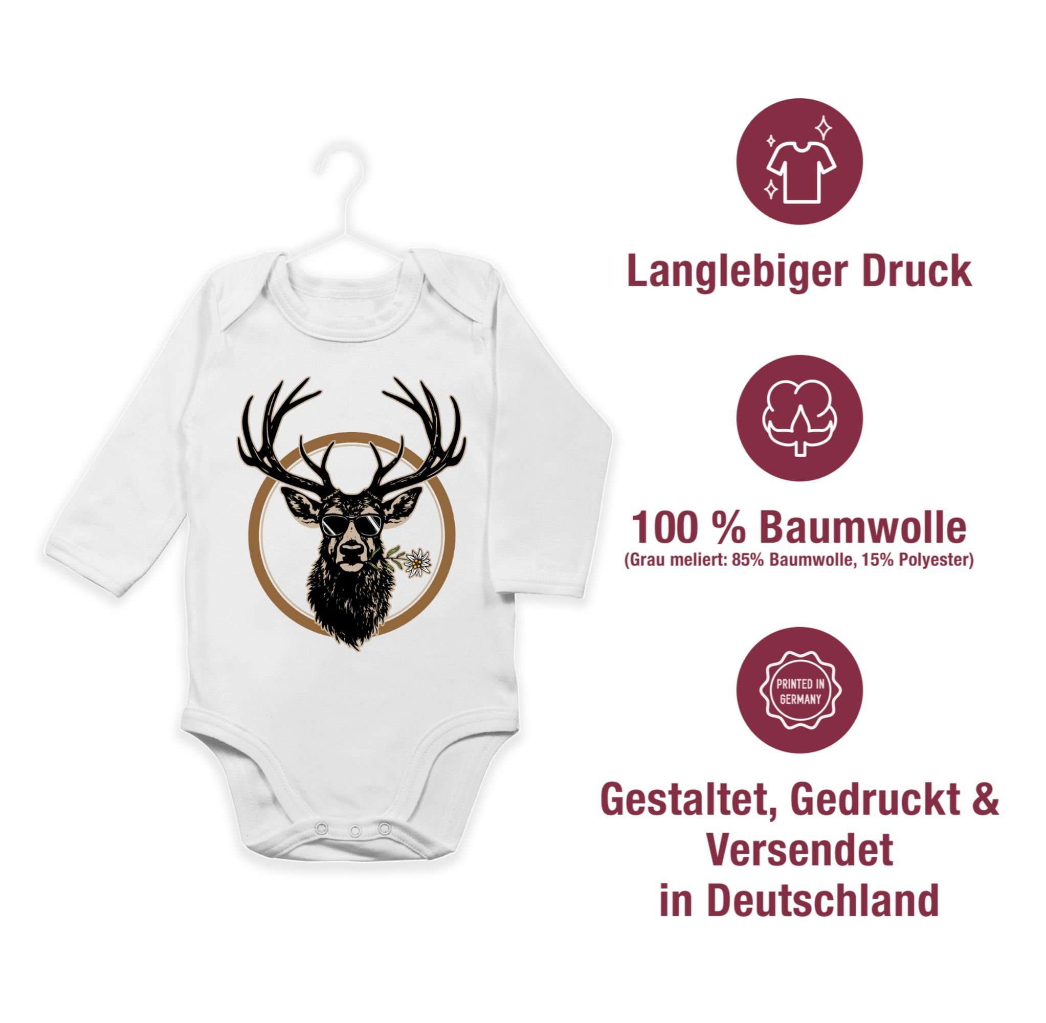 Shirtracer Shirtbody Cooler Mode Baby Oktoberfest für Jäger Hirschgeweih Outfit Hirsch 4 Weiß